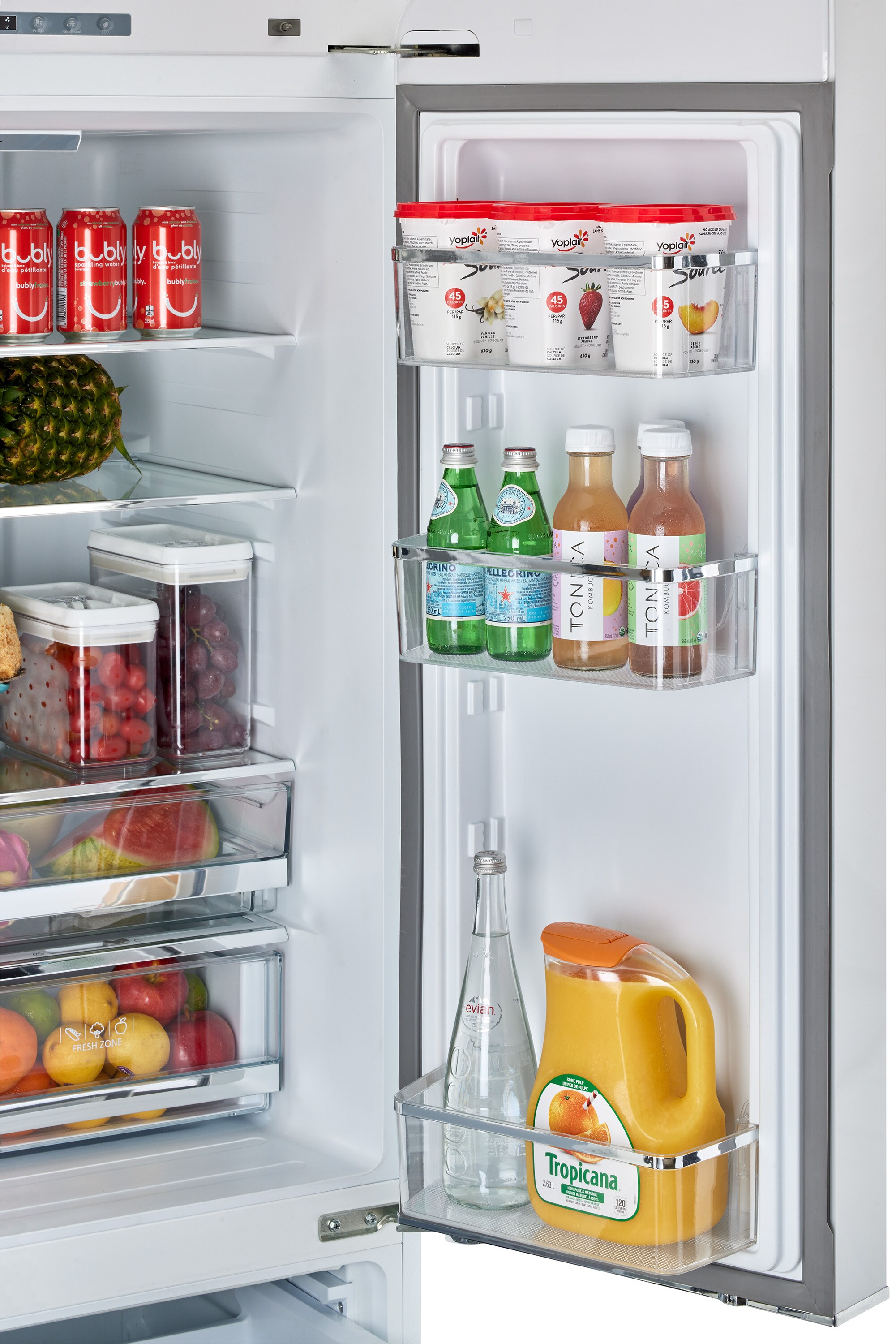Refrigerador francés de puertas congelador de hielo en color malvavisco UNIQUE Clásico Retro de 21.4 pies cúbicos de profundidad de mostrador con dispensador de hielo. Certificado ENERGY STAR.