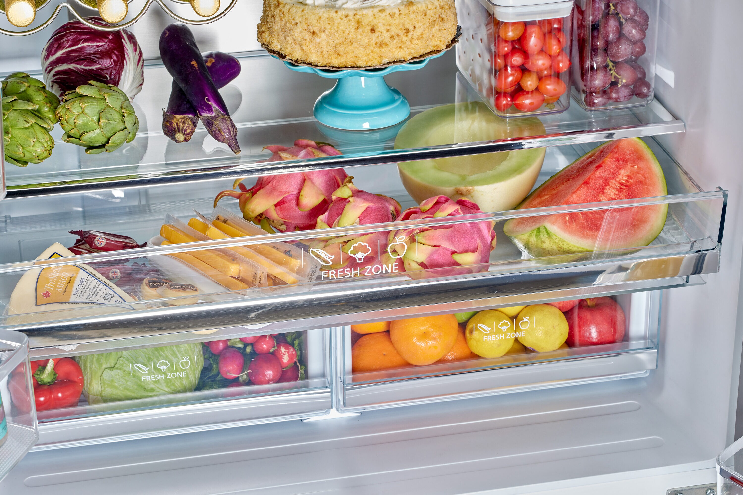Refrigerador francés de puertas congelador de hielo en color malvavisco UNIQUE Clásico Retro de 21.4 pies cúbicos de profundidad de mostrador con dispensador de hielo. Certificado ENERGY STAR.