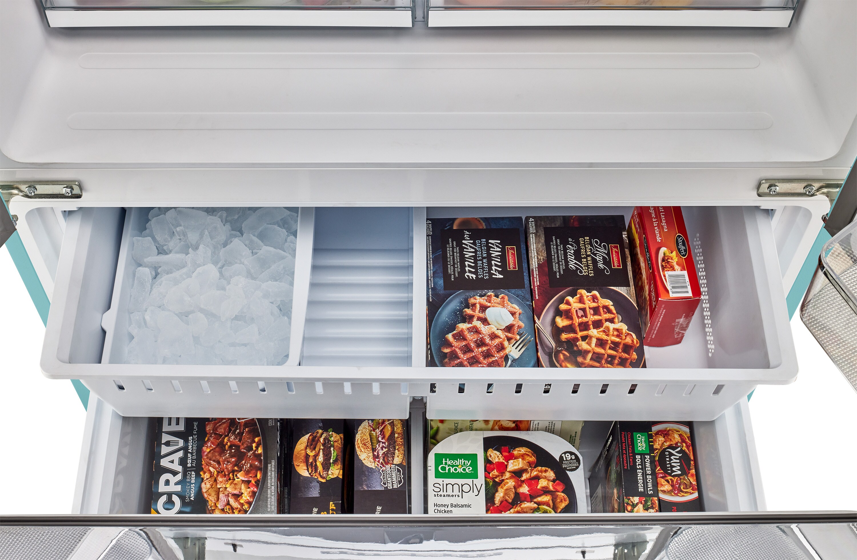 Refrigerador francés de 3 puertas estilo retro clásico UNIQUE con dispensador de hielo (Turquesa Bruma Oceánica)