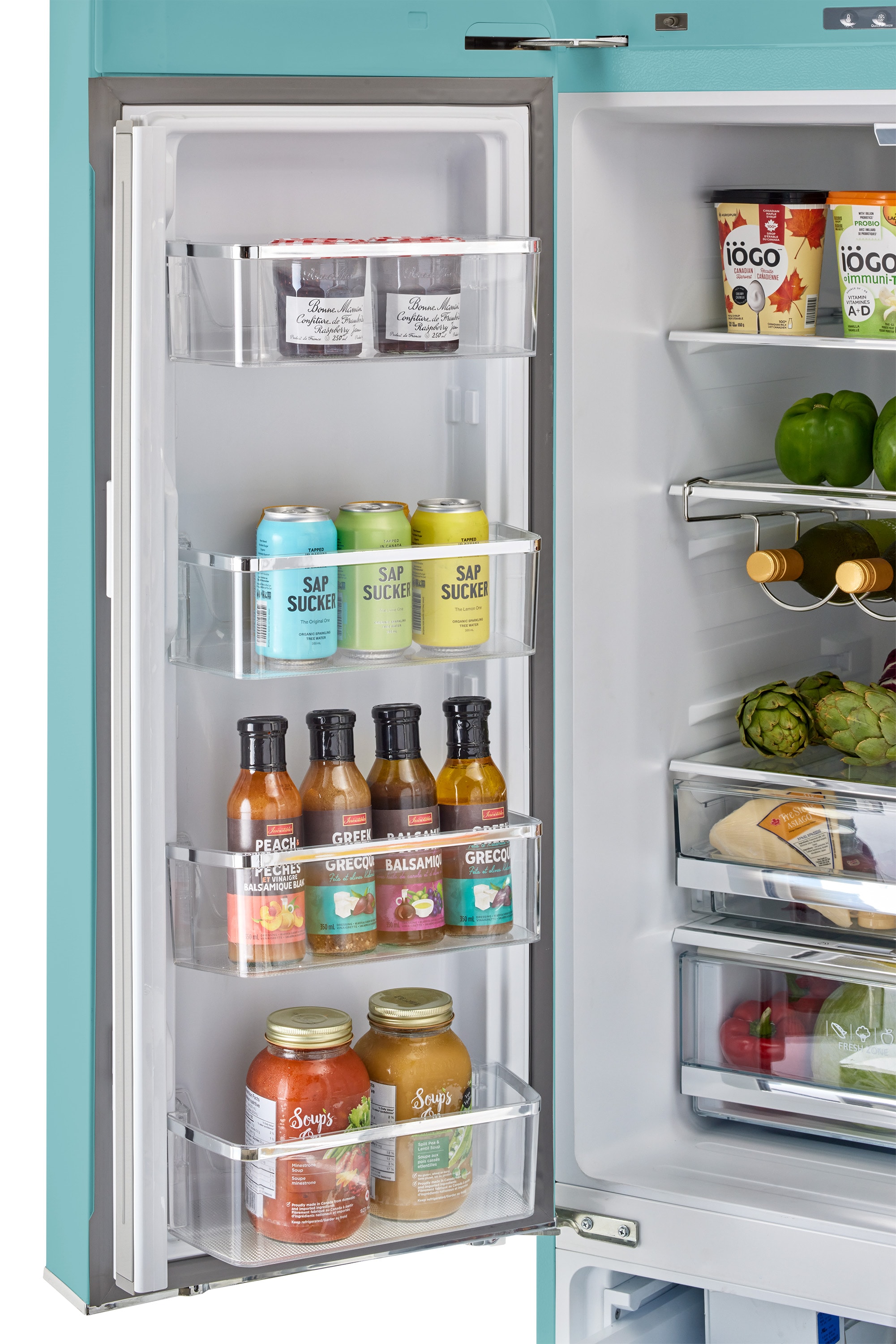 Refrigerador francés de 3 puertas estilo retro clásico UNIQUE con dispensador de hielo (Turquesa Bruma Oceánica)