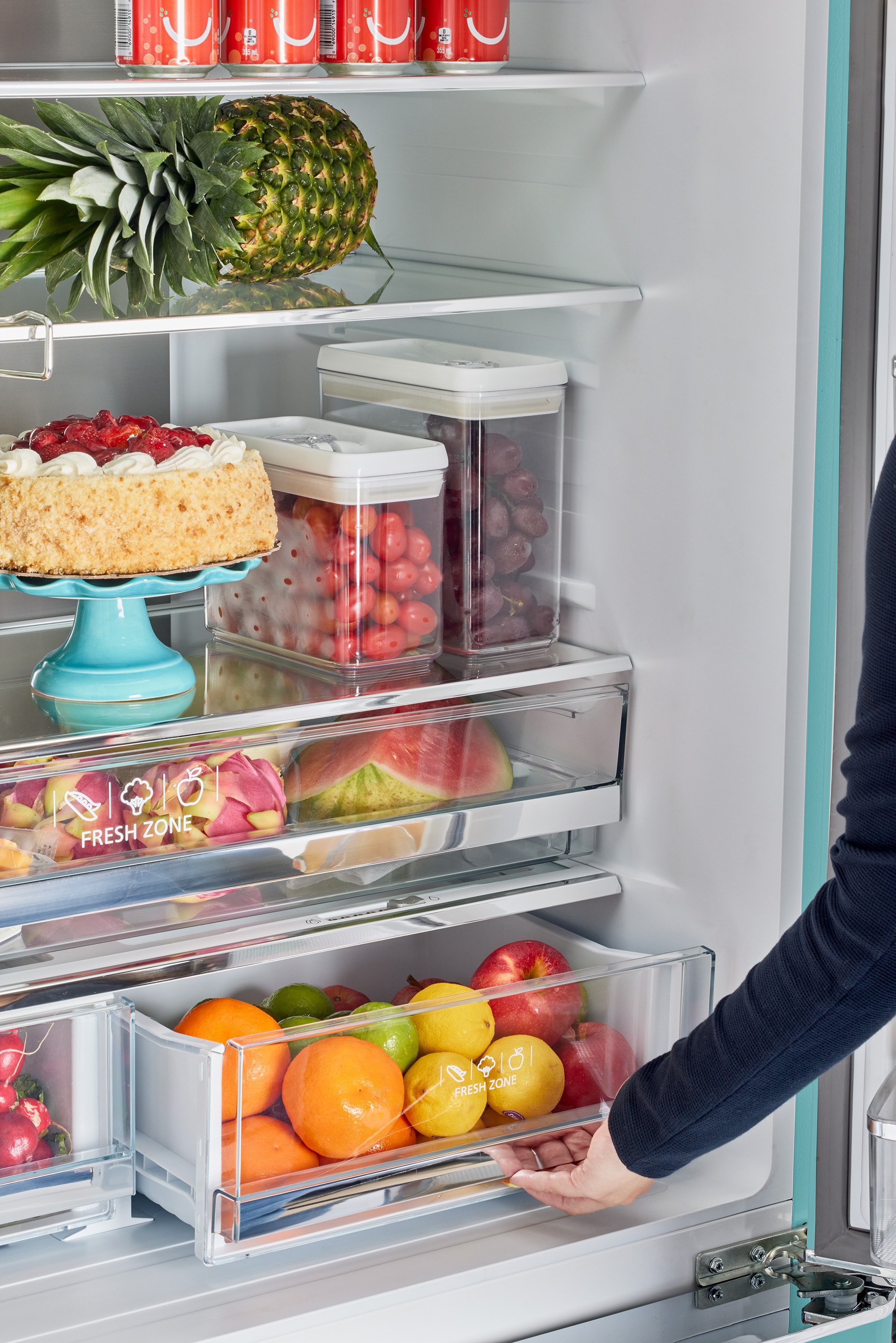 Refrigerador francés de 3 puertas estilo retro clásico UNIQUE con dispensador de hielo (Turquesa Bruma Oceánica)