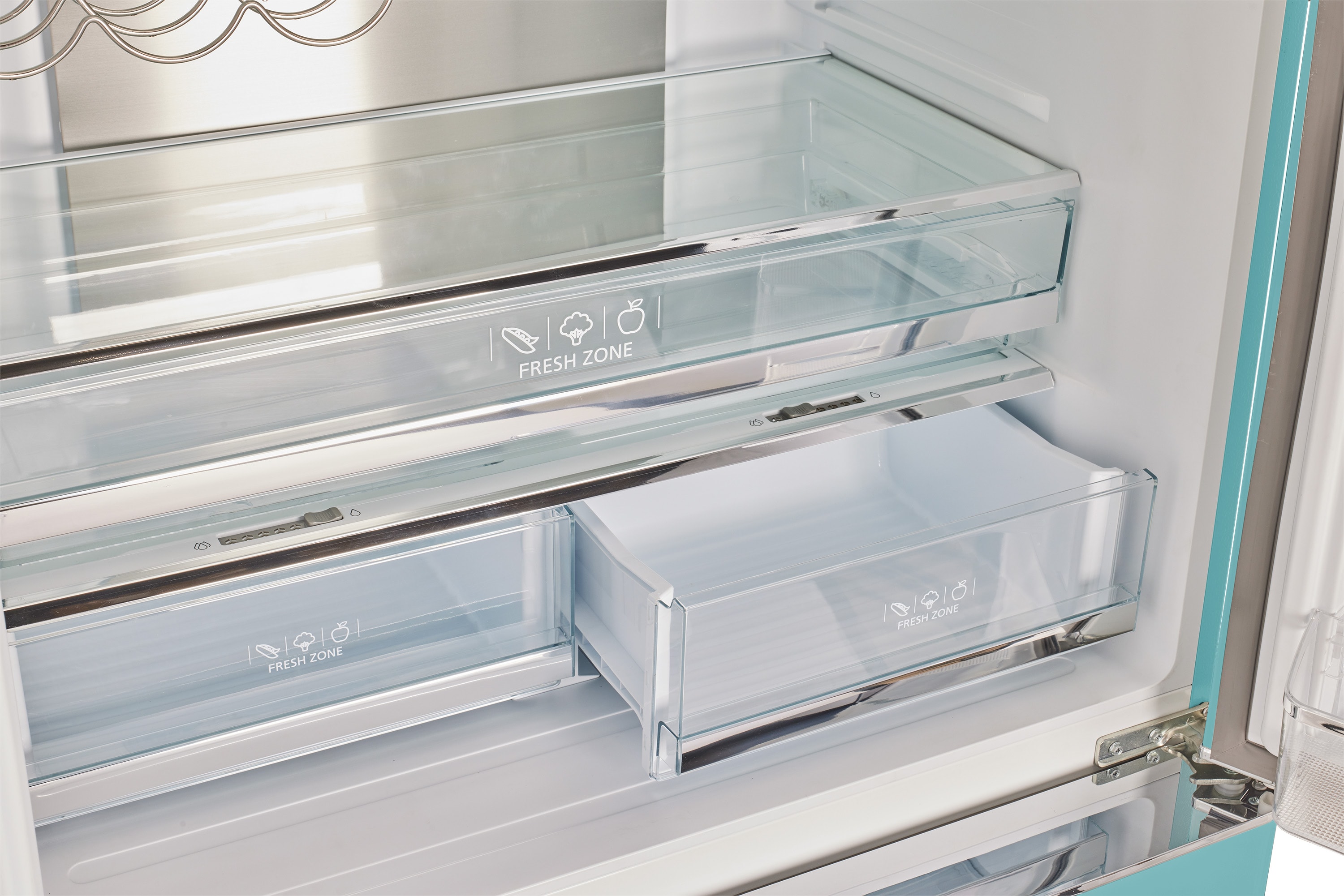 Refrigerador francés de 3 puertas estilo retro clásico UNIQUE con dispensador de hielo (Turquesa Bruma Oceánica)