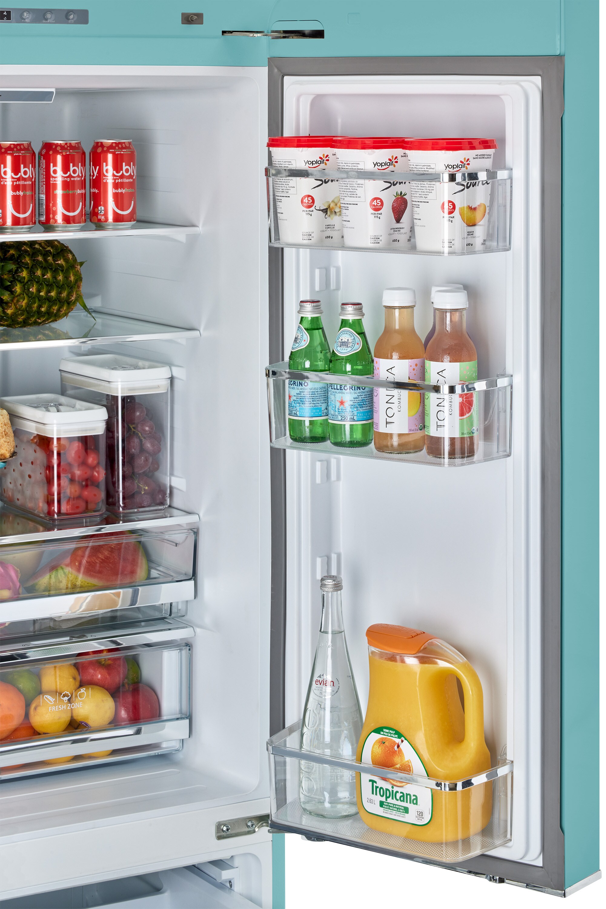 Refrigerador francés de 3 puertas estilo retro clásico UNIQUE con dispensador de hielo (Turquesa Bruma Oceánica)