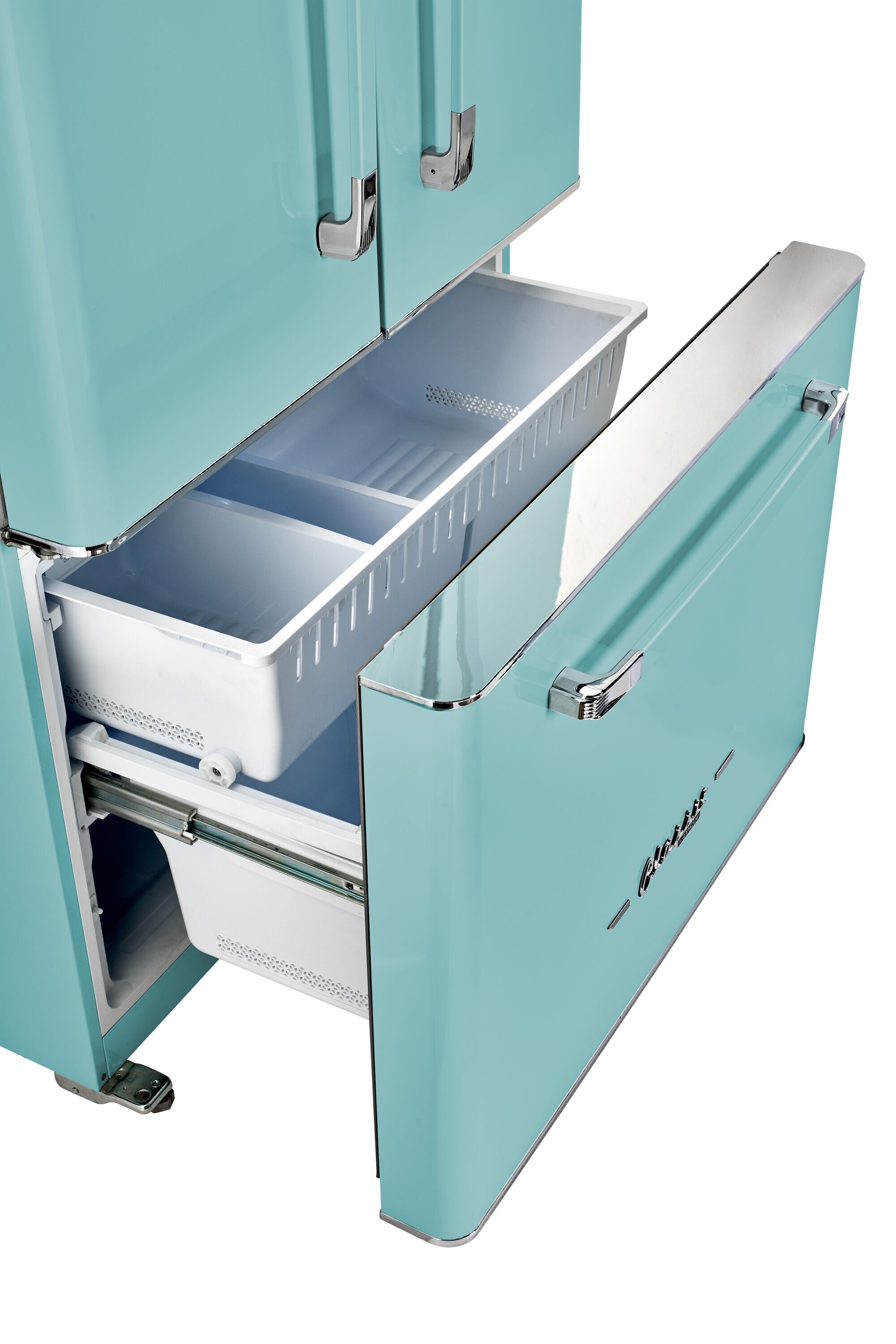 Refrigerador francés de 3 puertas estilo retro clásico UNIQUE con dispensador de hielo (Turquesa Bruma Oceánica)