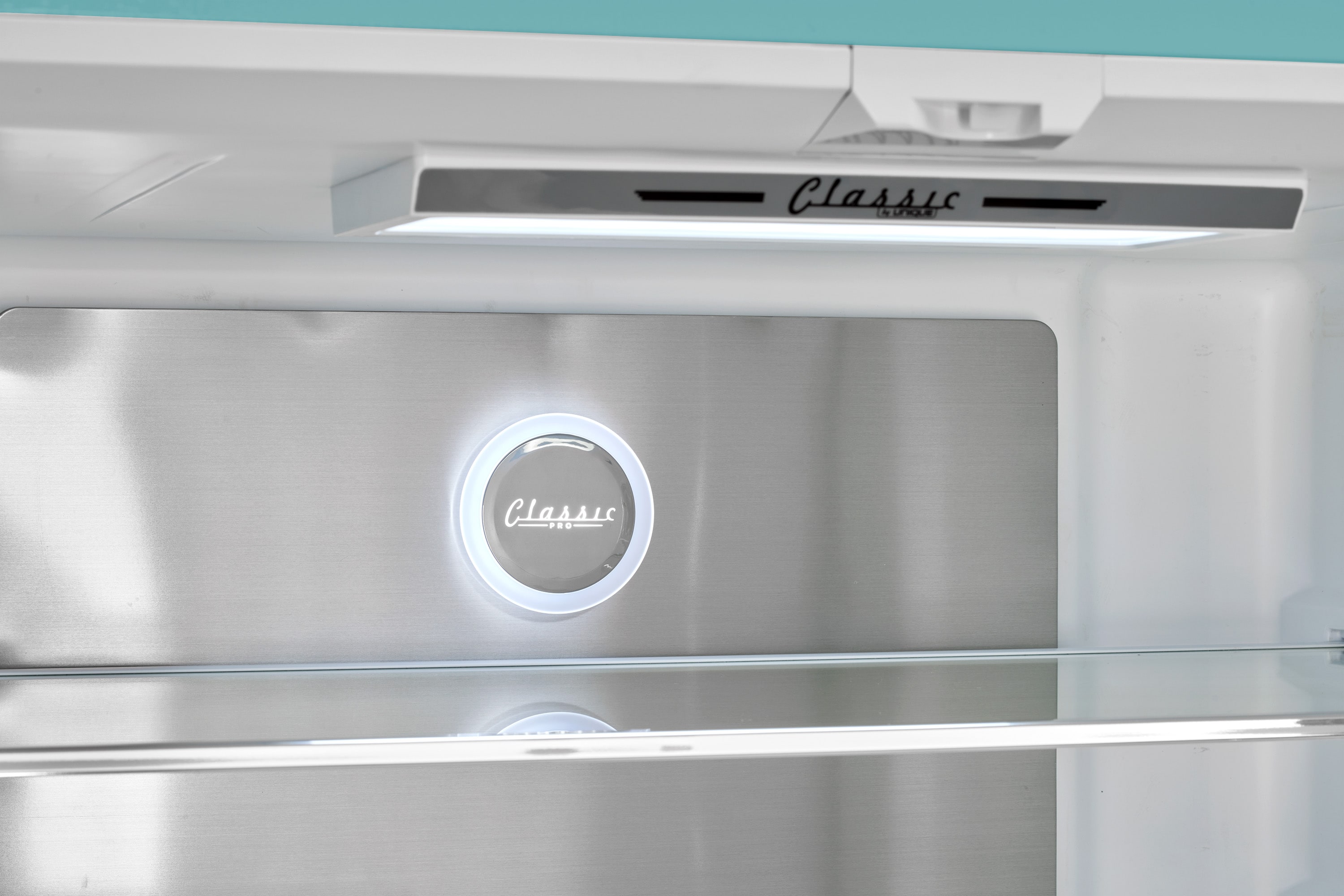 Refrigerador francés de 3 puertas estilo retro clásico UNIQUE con dispensador de hielo (Turquesa Bruma Oceánica)