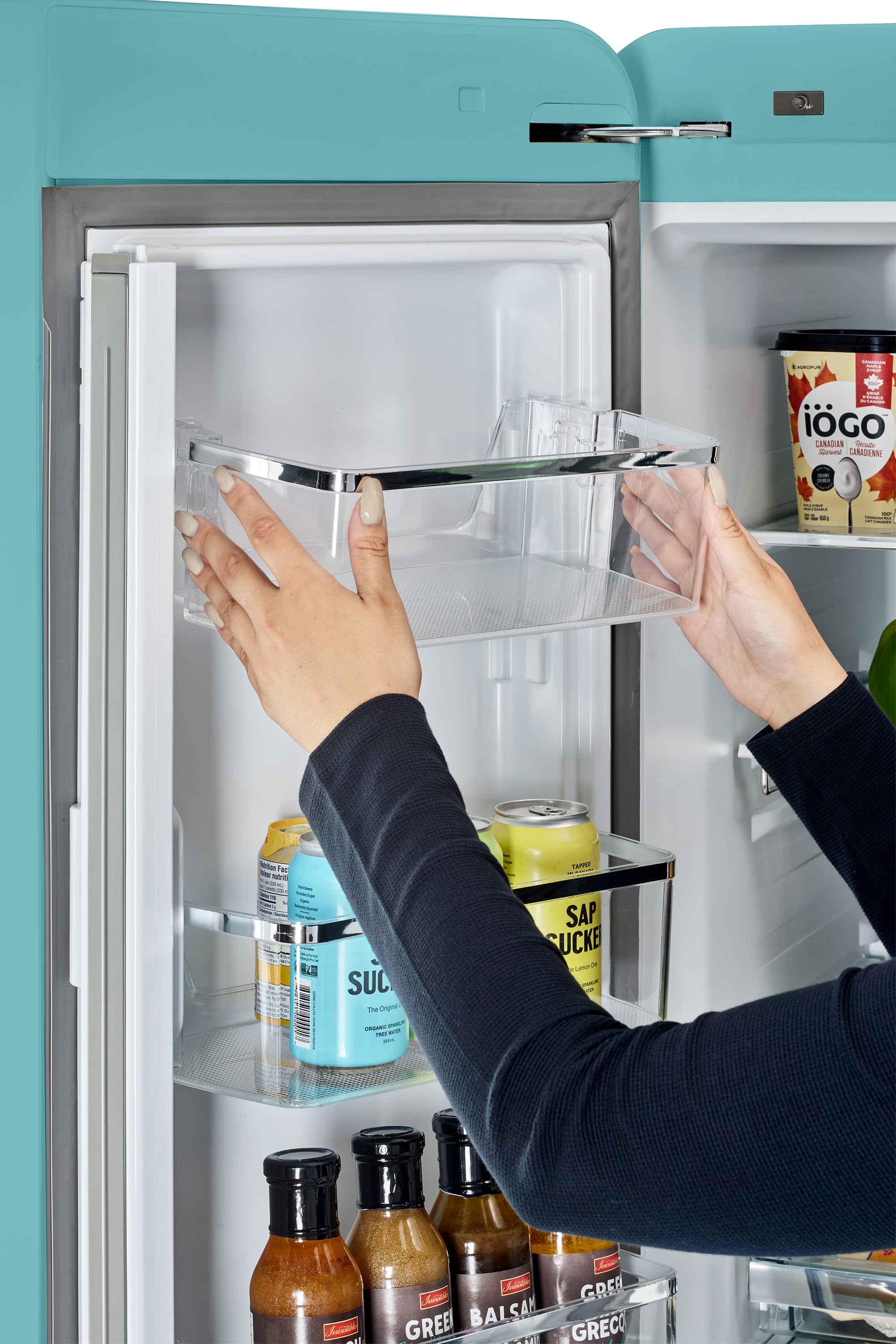 Refrigerador francés de 3 puertas estilo retro clásico UNIQUE con dispensador de hielo (Turquesa Bruma Oceánica)