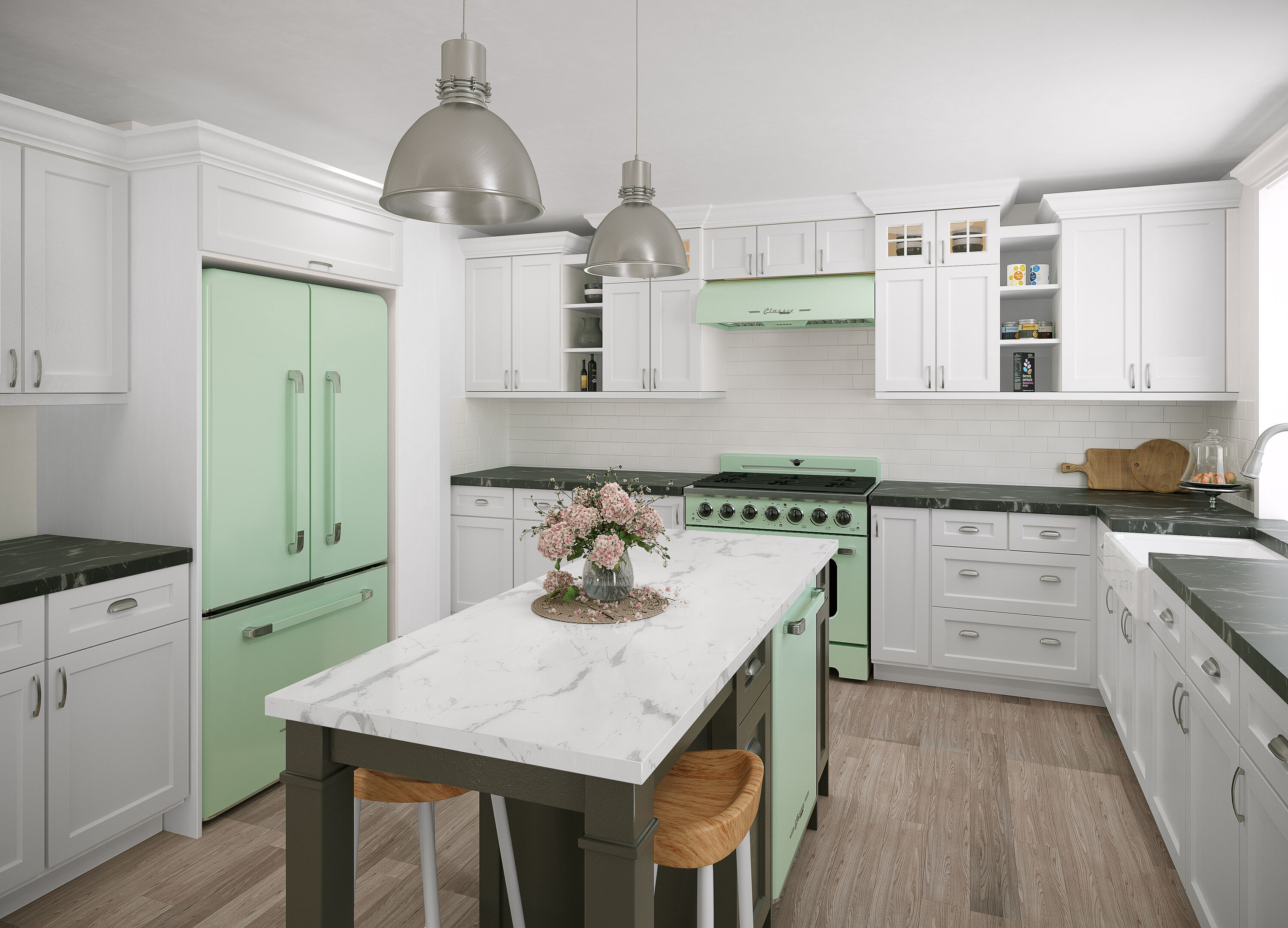 Refrigerador francés de 3 puertas retro clásico único de 21.4 pies cúbicos de profundidad de mostrador con fabricador de hielo y dispensador de hielo (Verde Menta de Verano) Certificado ENERGY STAR UGP-595L LG AC