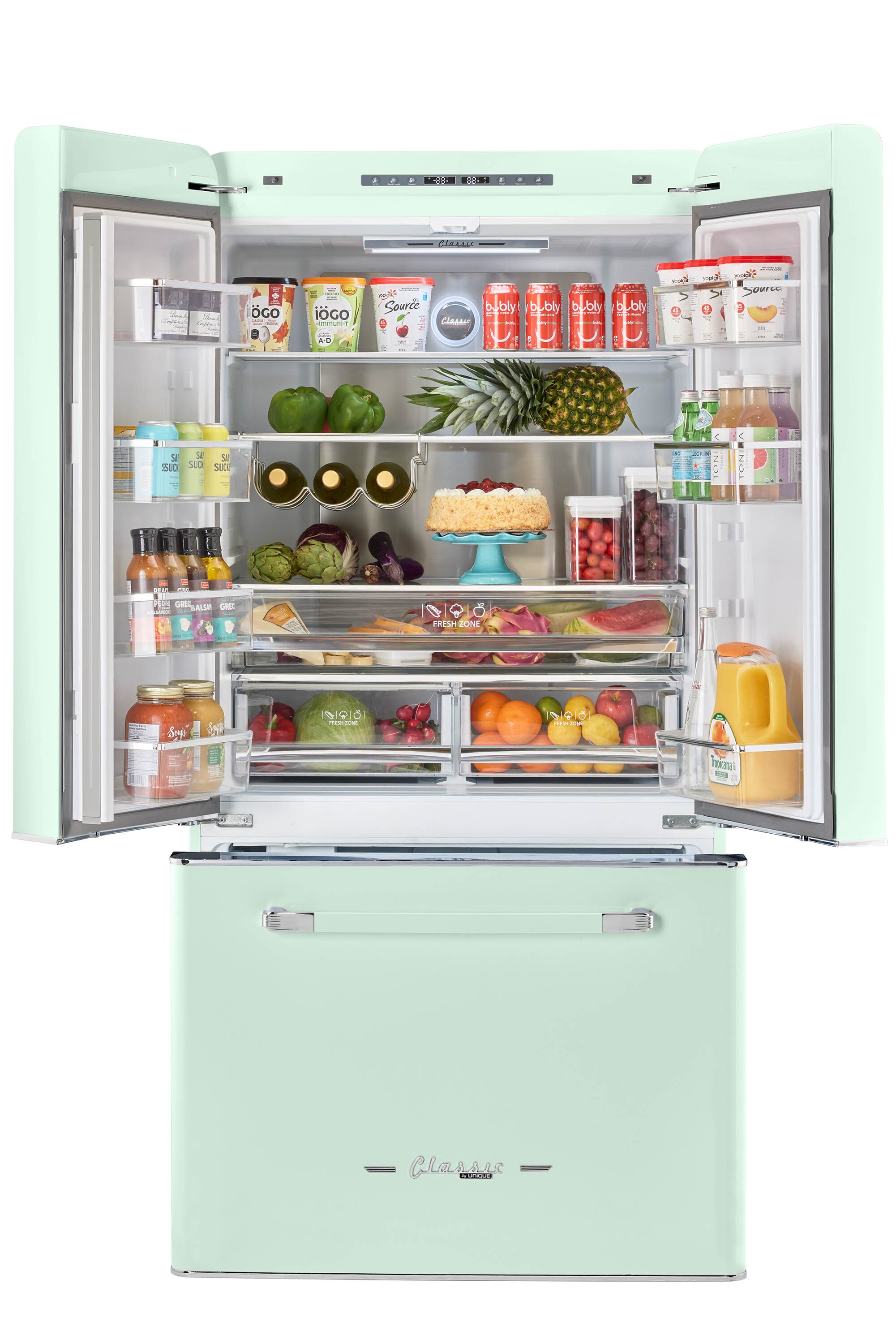 Refrigerador francés de 3 puertas retro clásico único de 21.4 pies cúbicos de profundidad de mostrador con fabricador de hielo y dispensador de hielo (Verde Menta de Verano) Certificado ENERGY STAR UGP-595L LG AC