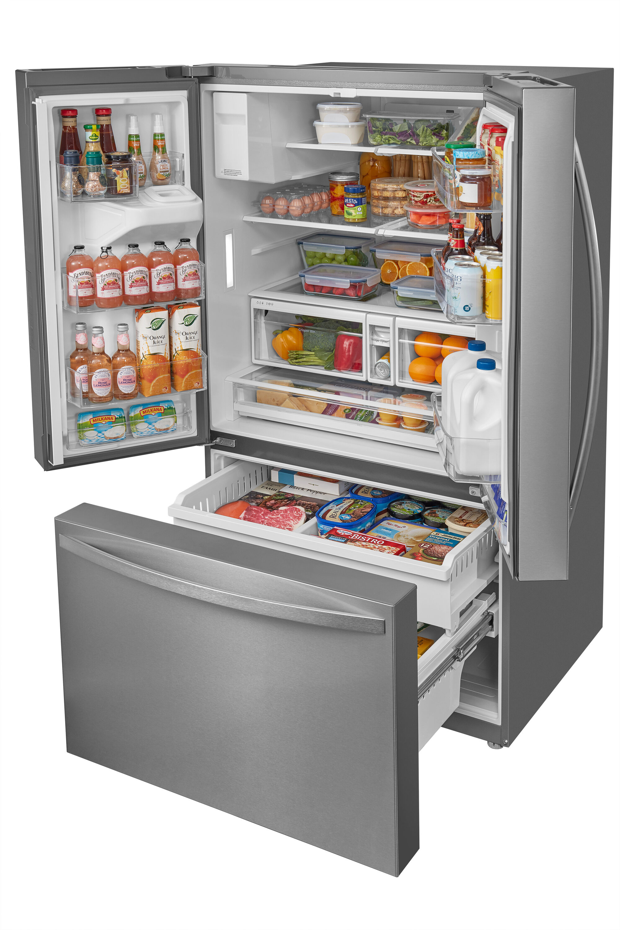 Refrigerador francés de puerta triple de profundidad estándar de 28.6 pies cúbicos con fabricador de hielo y dispensador de agua y hielo (acero inoxidable) certificado por ENERGY STAR 4675625