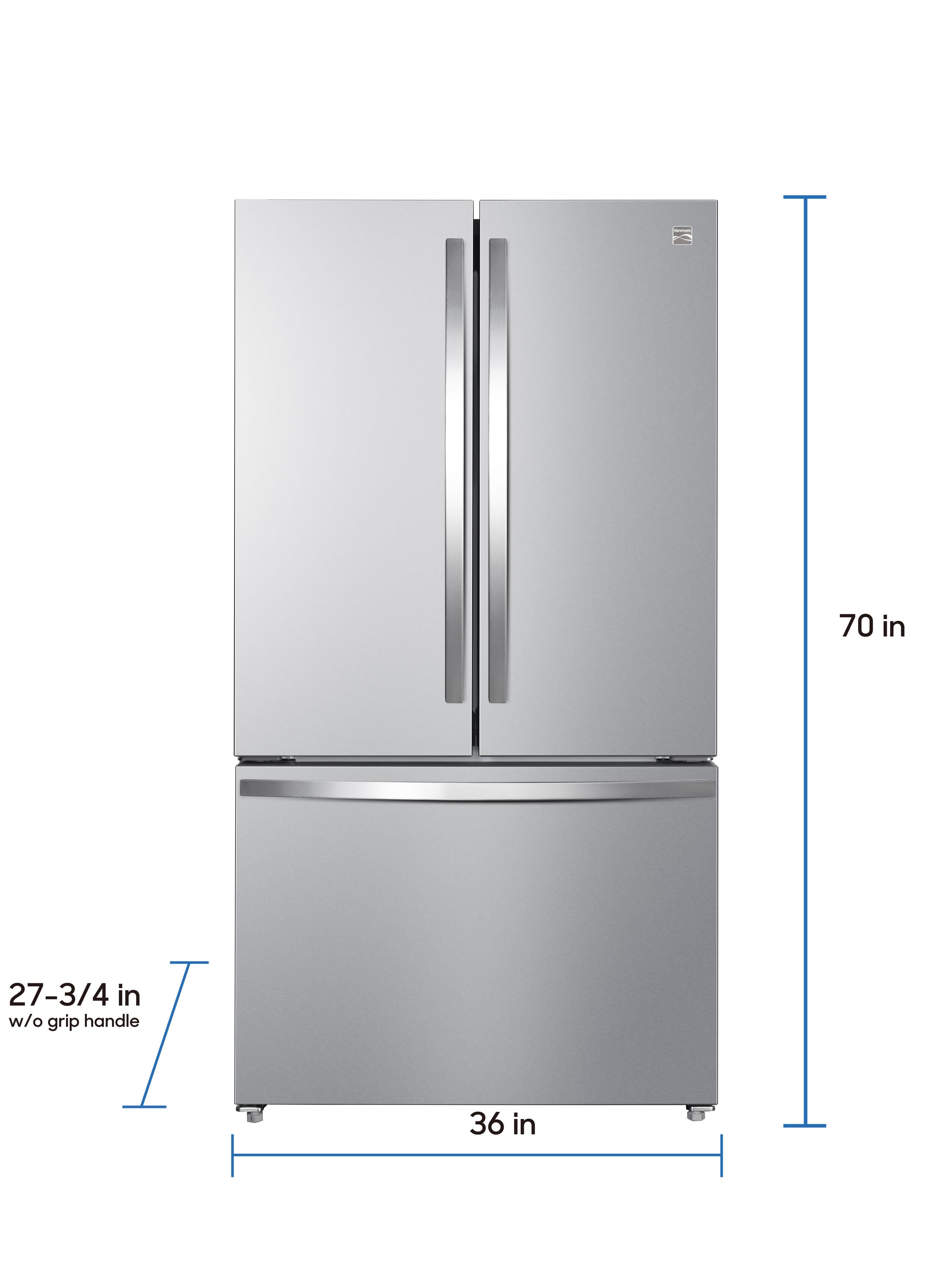 Refrigerador Francés de Puertas Triples Kenmore Counter-Depth de 20.3 pies cúbicos con fabricador de hielo (Acero Inoxidable) Certificado por ENERGY STAR 4675515