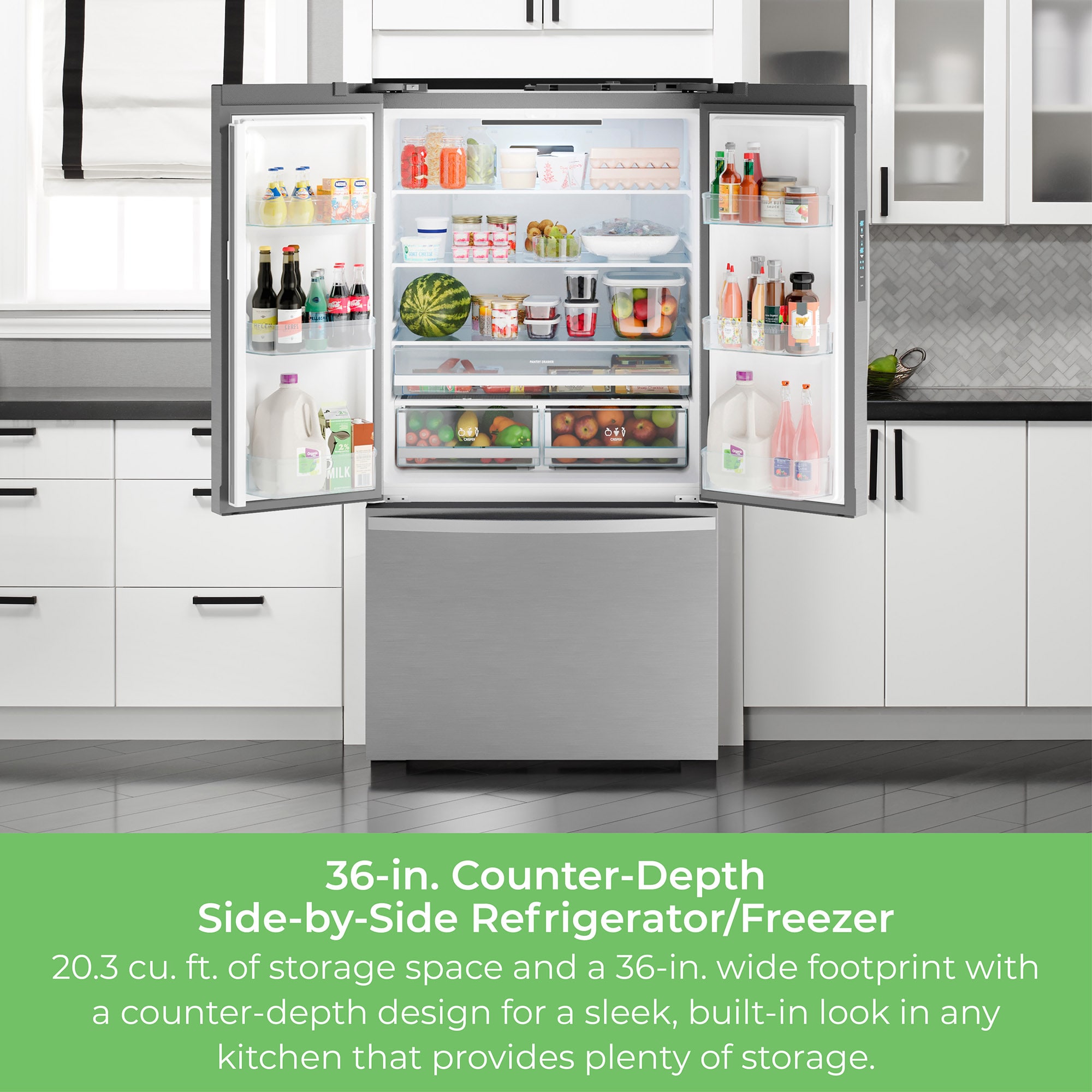 Refrigerador Francés de Puertas Triples Kenmore Counter-Depth de 20.3 pies cúbicos con fabricador de hielo (Acero Inoxidable) Certificado por ENERGY STAR 4675515