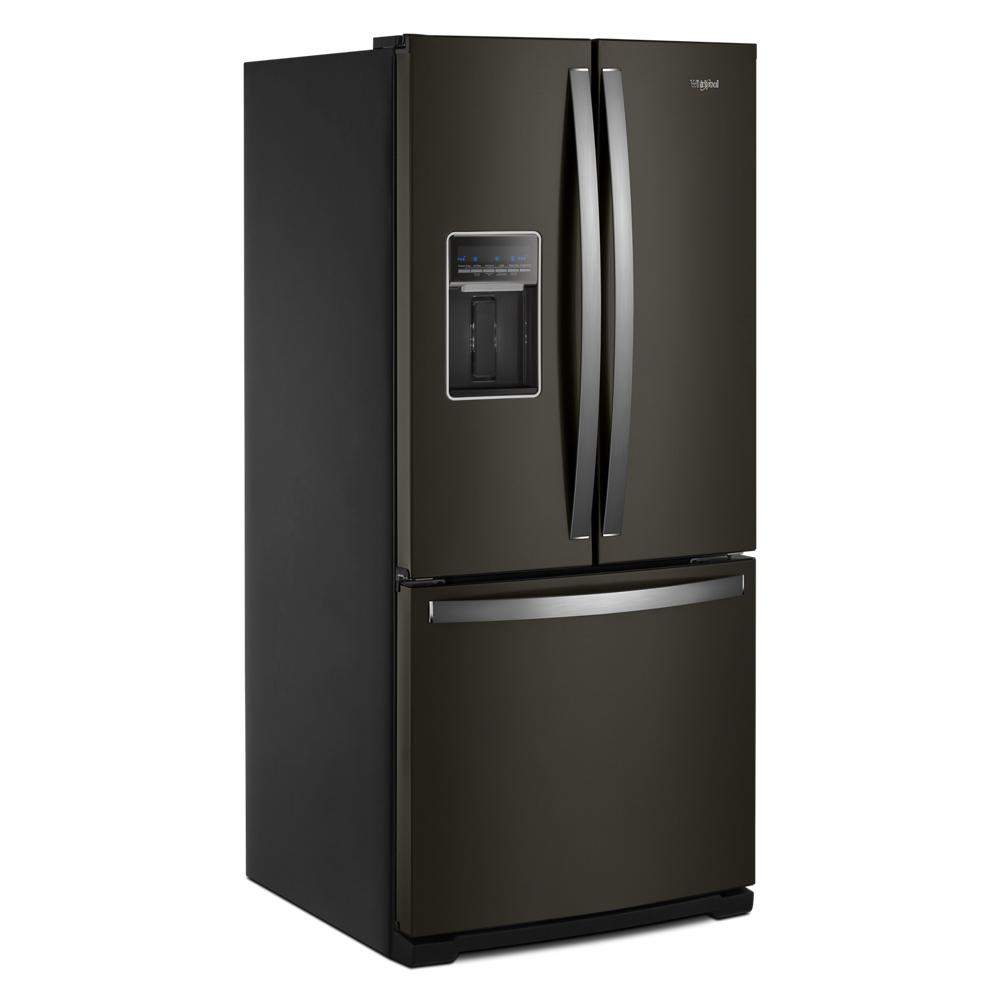 Refrigerador Francés de 3 puertas estándar de 19.7 pies cúbicos de profundidad con fabricador de hielo y dispensador de agua (Acabado en acero inoxidable negro resistente a huellas) Whirlpool WRF560SEHV
