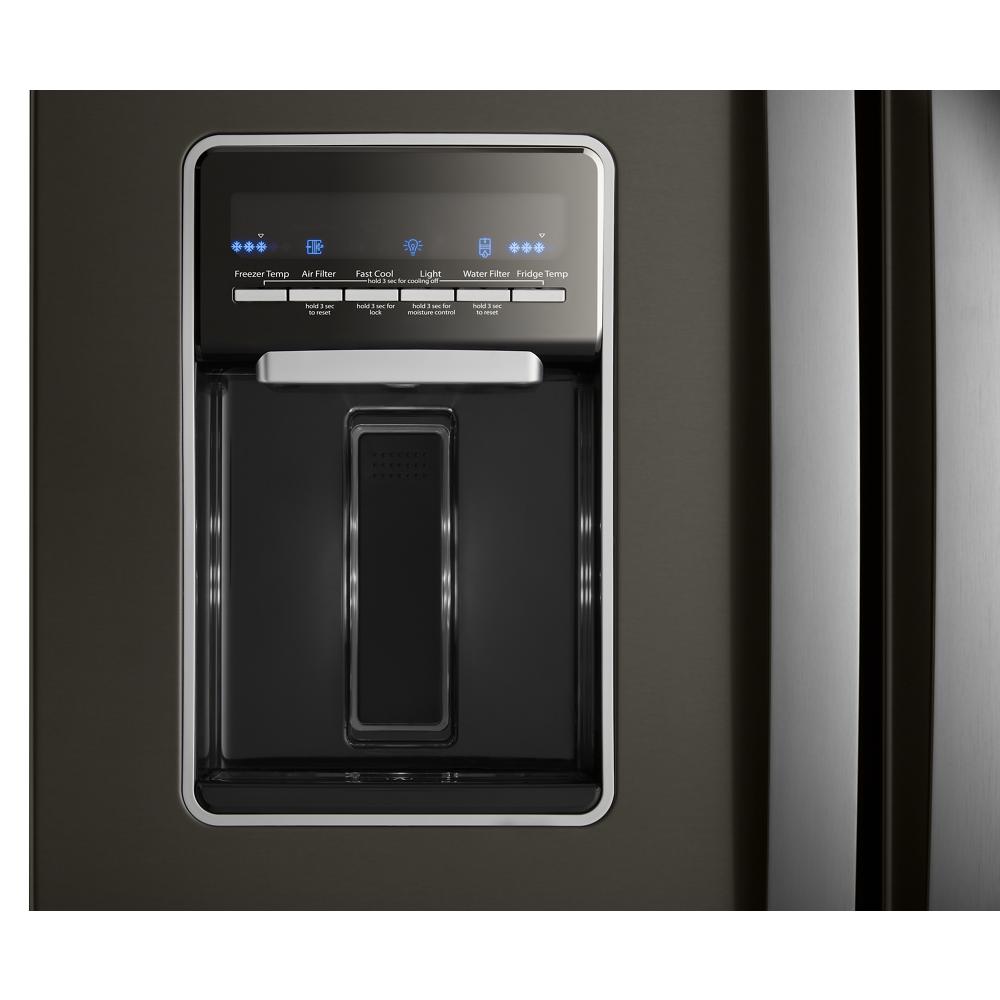 Refrigerador Francés de 3 puertas estándar de 19.7 pies cúbicos de profundidad con fabricador de hielo y dispensador de agua (Acabado en acero inoxidable negro resistente a huellas) Whirlpool WRF560SEHV