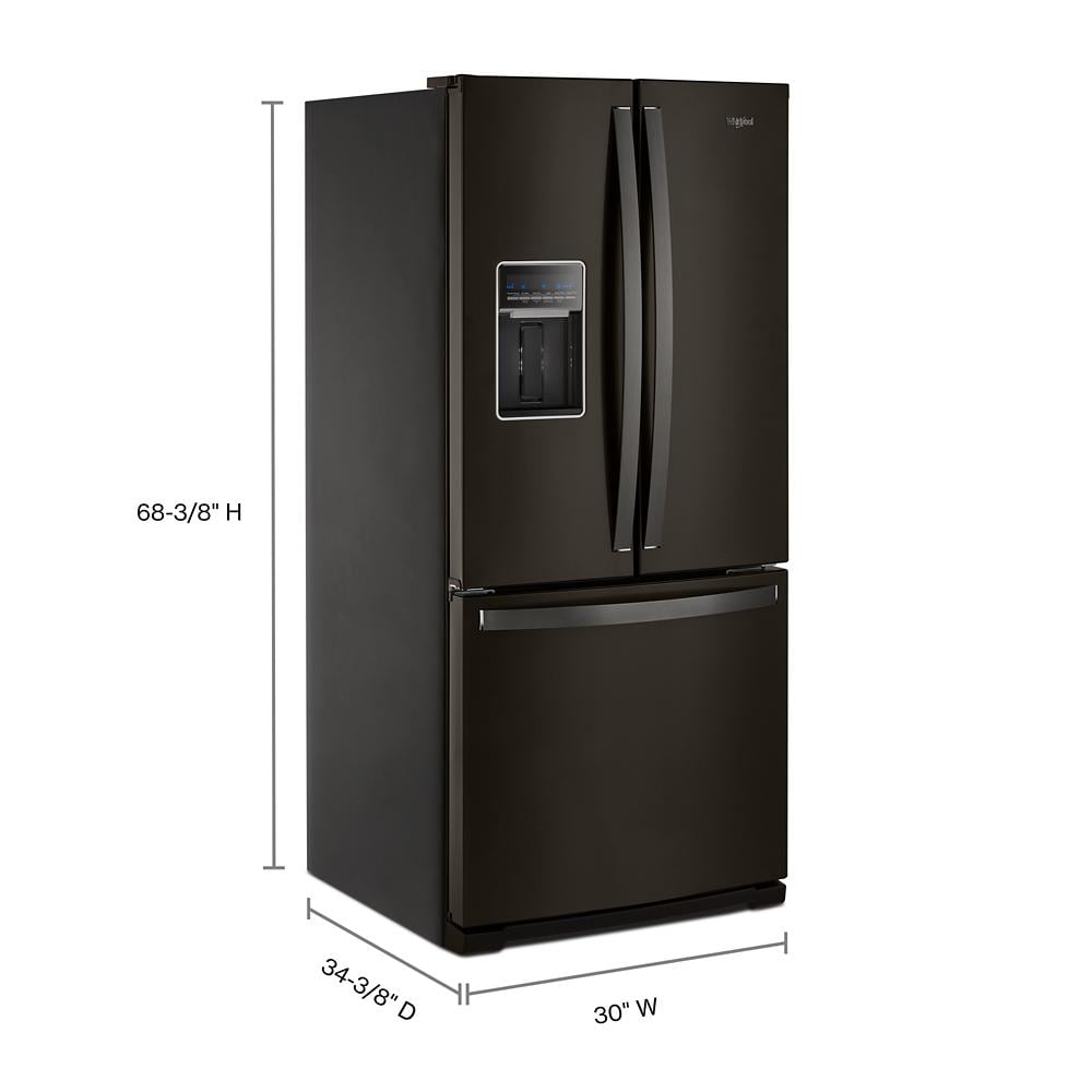 Refrigerador Francés de 3 puertas estándar de 19.7 pies cúbicos de profundidad con fabricador de hielo y dispensador de agua (Acabado en acero inoxidable negro resistente a huellas) Whirlpool WRF560SEHV