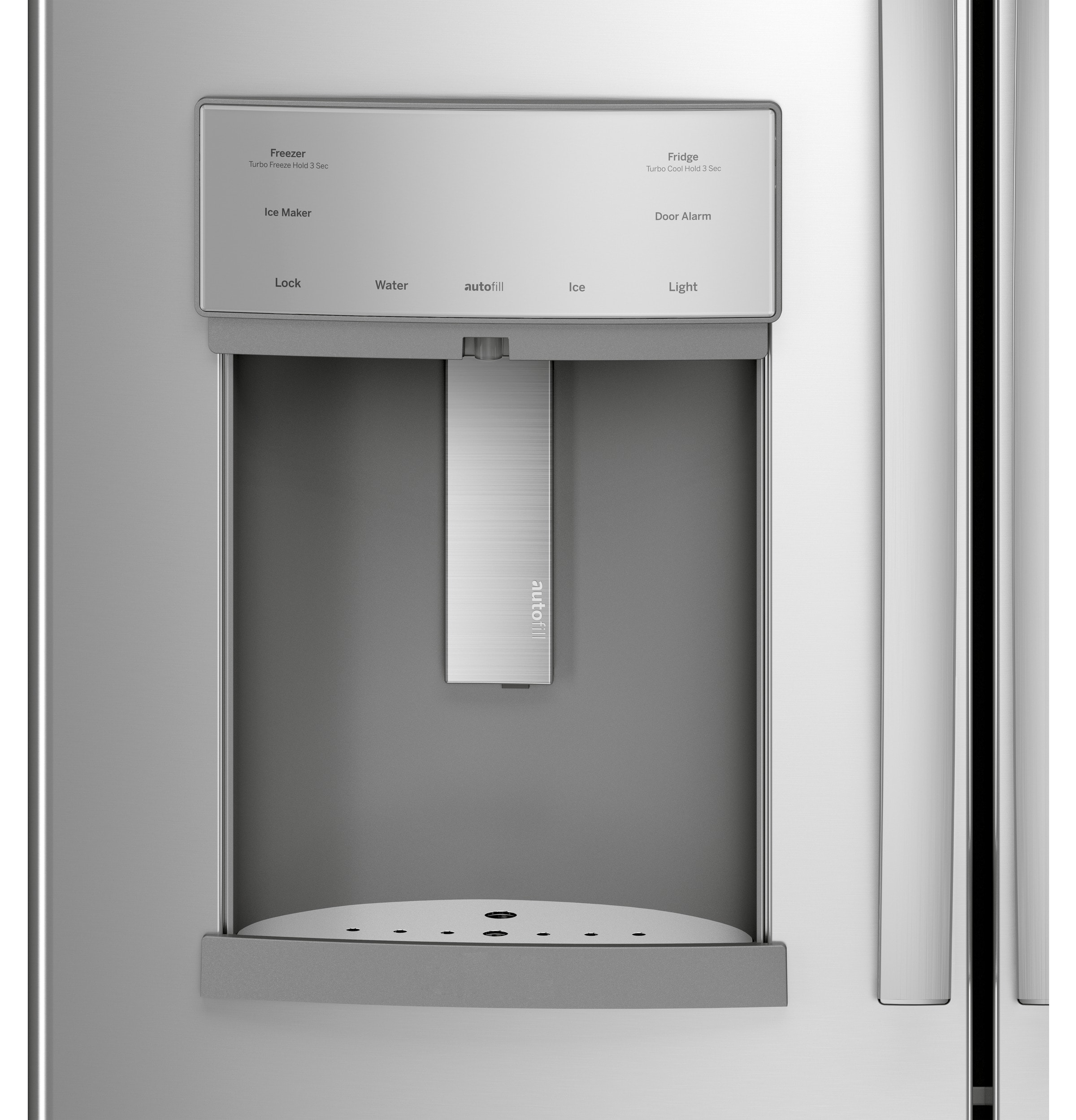 Refrigerador GE Profile de puertas francesas con dispensador de hielo y agua (acero inoxidable) certificado por ENERGY STAR, con una capacidad de 22.2 pies cúbicos y profundidad de mostrador.
