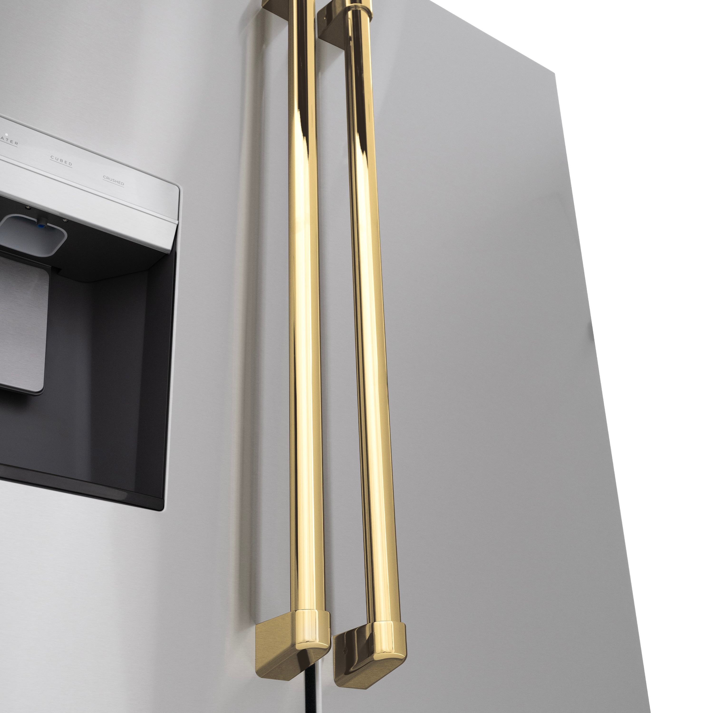 Refrigerador de Puerta Francesa de 3 Puertas con Hielo y Dispensador de Agua y Hielo (Acero Inoxidable con Mango de Oro Pulido) Certificado ENERGY STAR de 28.9 pies cúbicos de Profundidad Estándar de ZLINE KITCHEN & BATH