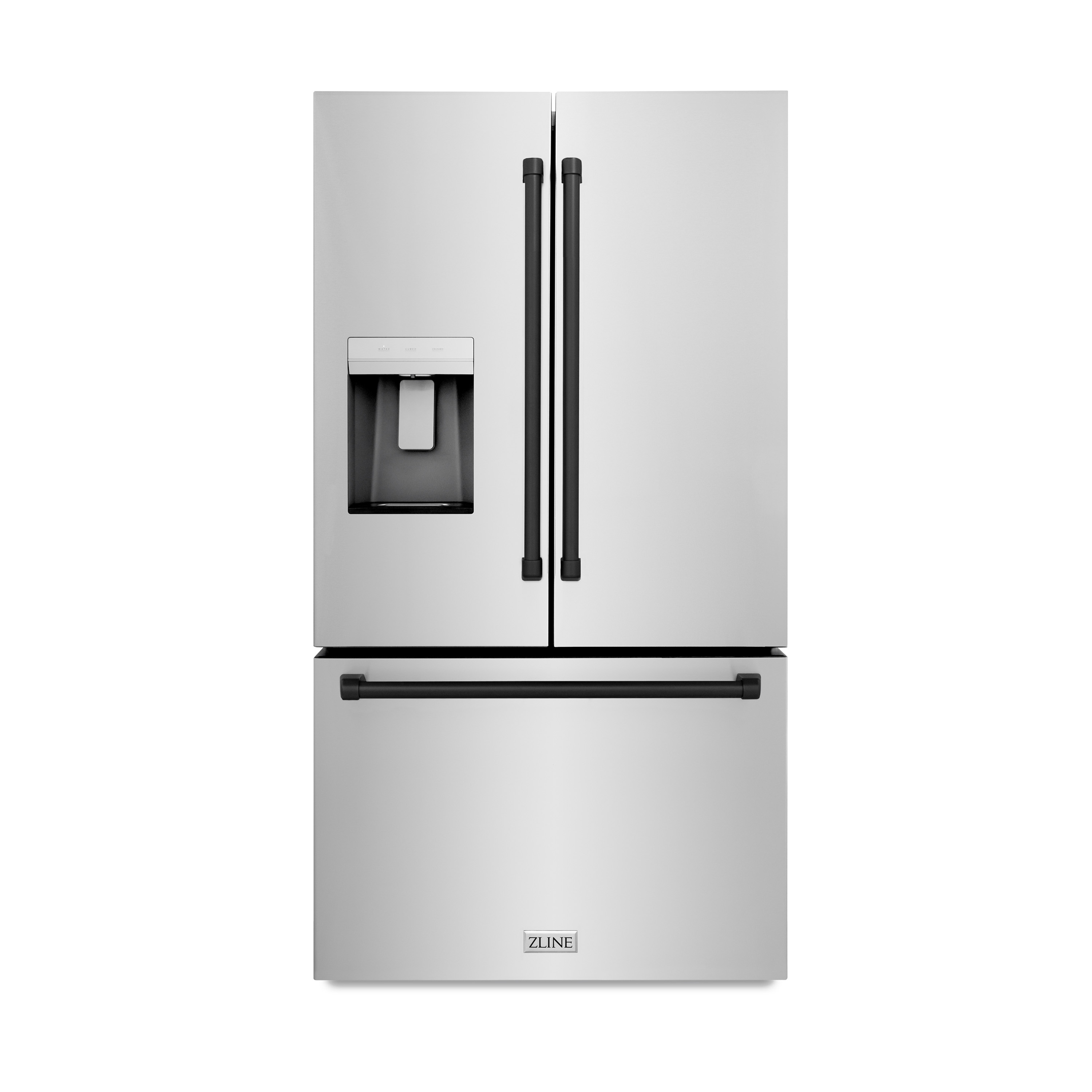 Refrigerador Tipo Francés de 3 Puertas con Dispensador de Hielo y Agua (Acero Inoxidable con Mango Negro Mate) con Certificación ENERGY STAR de 28.9 pies cúbicos de Profundidad Estándar de ZLINE KITCHEN & BATH (RSMZ-W-36-MB)