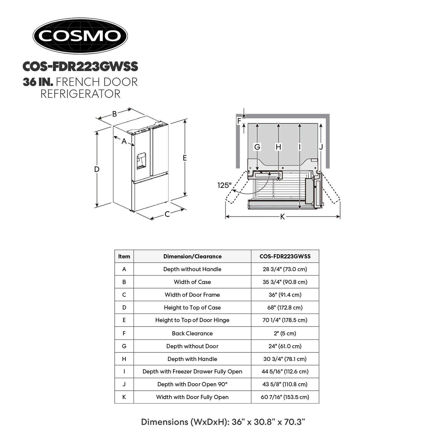 Refrigerador Francés de Puerta Triple de 22.4 pies cúbicos de Profundidad de Mostrador con Fabricador de Hielo y Dispensador de Agua (Acero Inoxidable) Certificado ENERGY STAR