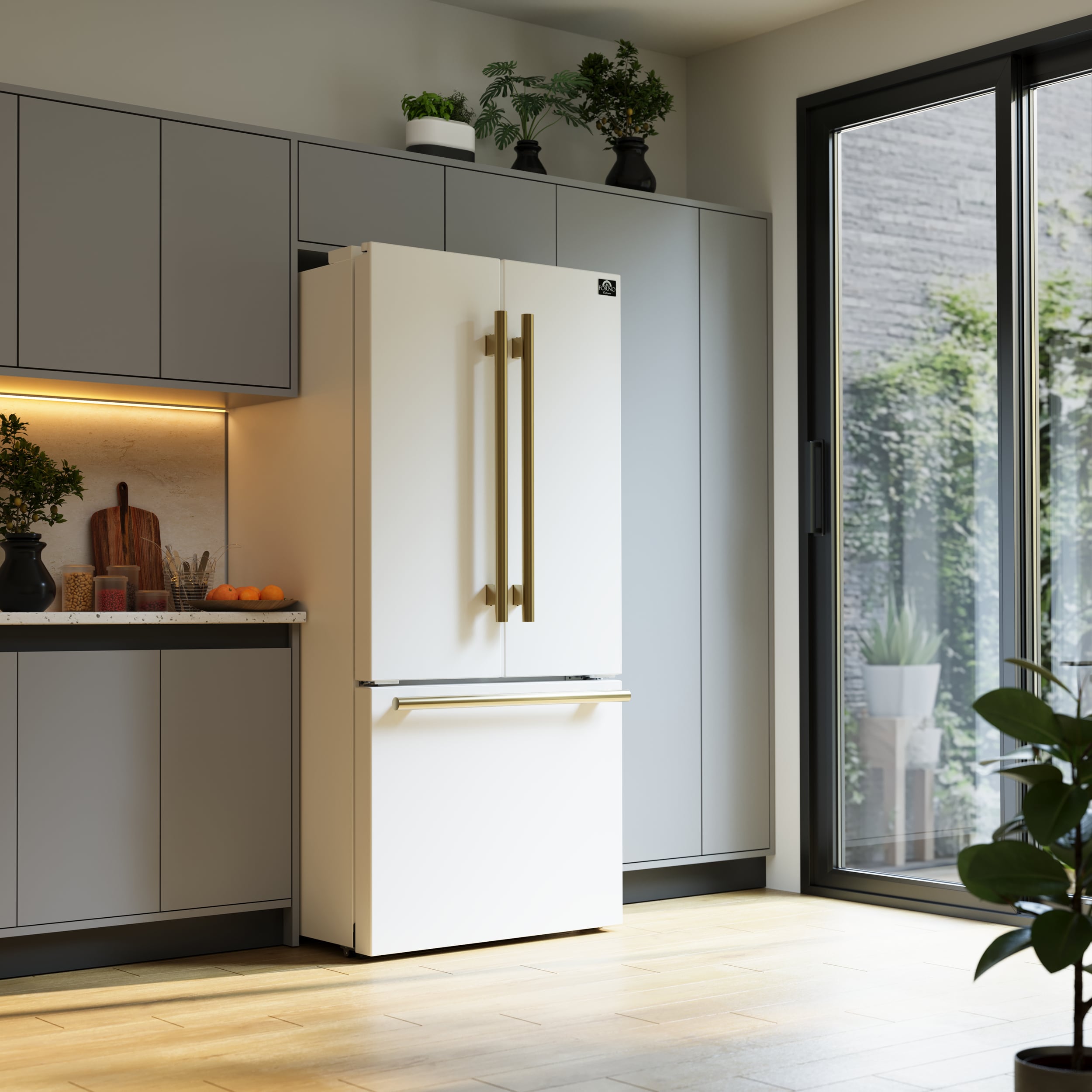 Refrigerador Francés de Puerta con Dispensador de Hielo "Gallipoli" de Espresso para Mostrador con 17.5 pies cúbicos de Capacidad y Certificación ENERGY STAR - Blanco