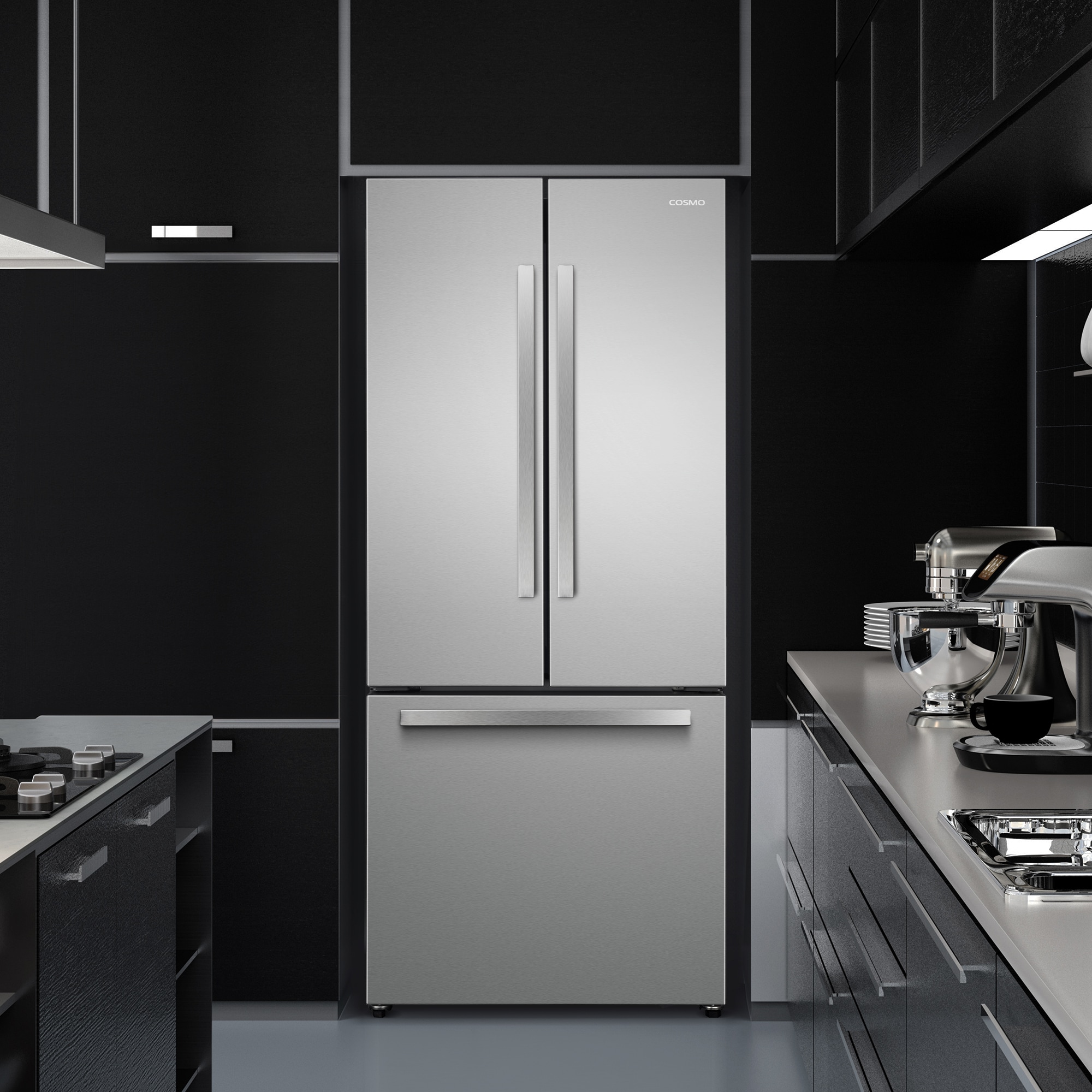 Refrigerador francés de puerta triple de 17.5 pies cúbicos de profundidad de mostrador con fabricador de hielo (acero inoxidable) certificado por ENERGY STAR COS-RFFV183GHS