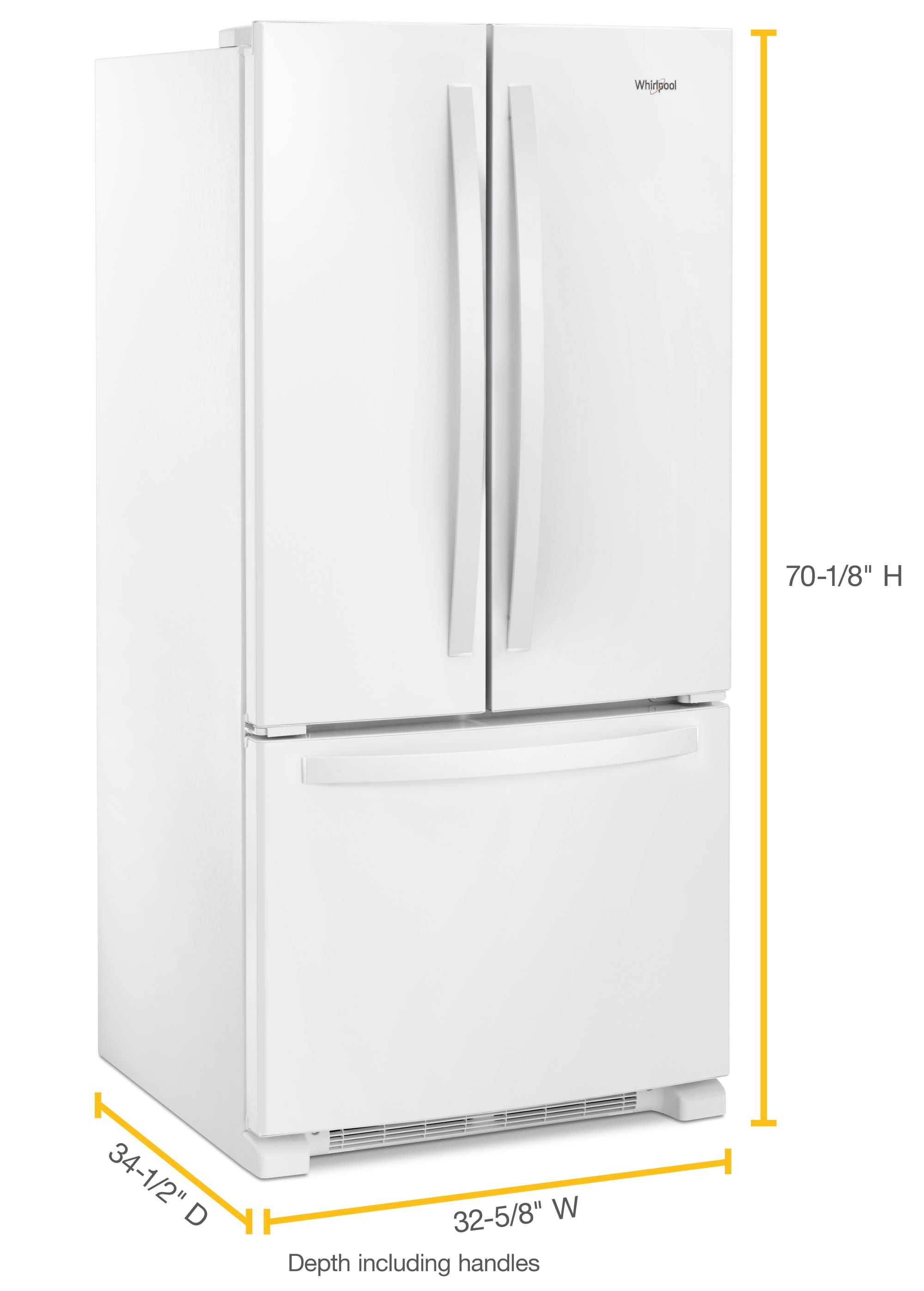 Refrigerador Whirlpool de puertas francesas de 3 puertas de 22.1 pies cúbicos de profundidad estándar (blanco) con certificación ENERGY STAR WRFF5333PW