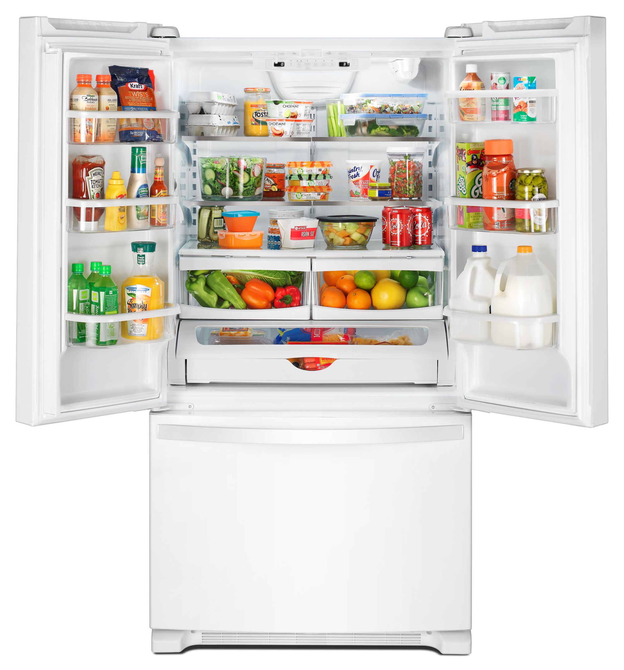 Refrigerador Whirlpool de puertas francesas de 3 puertas de 22.1 pies cúbicos de profundidad estándar (blanco) con certificación ENERGY STAR WRFF5333PW