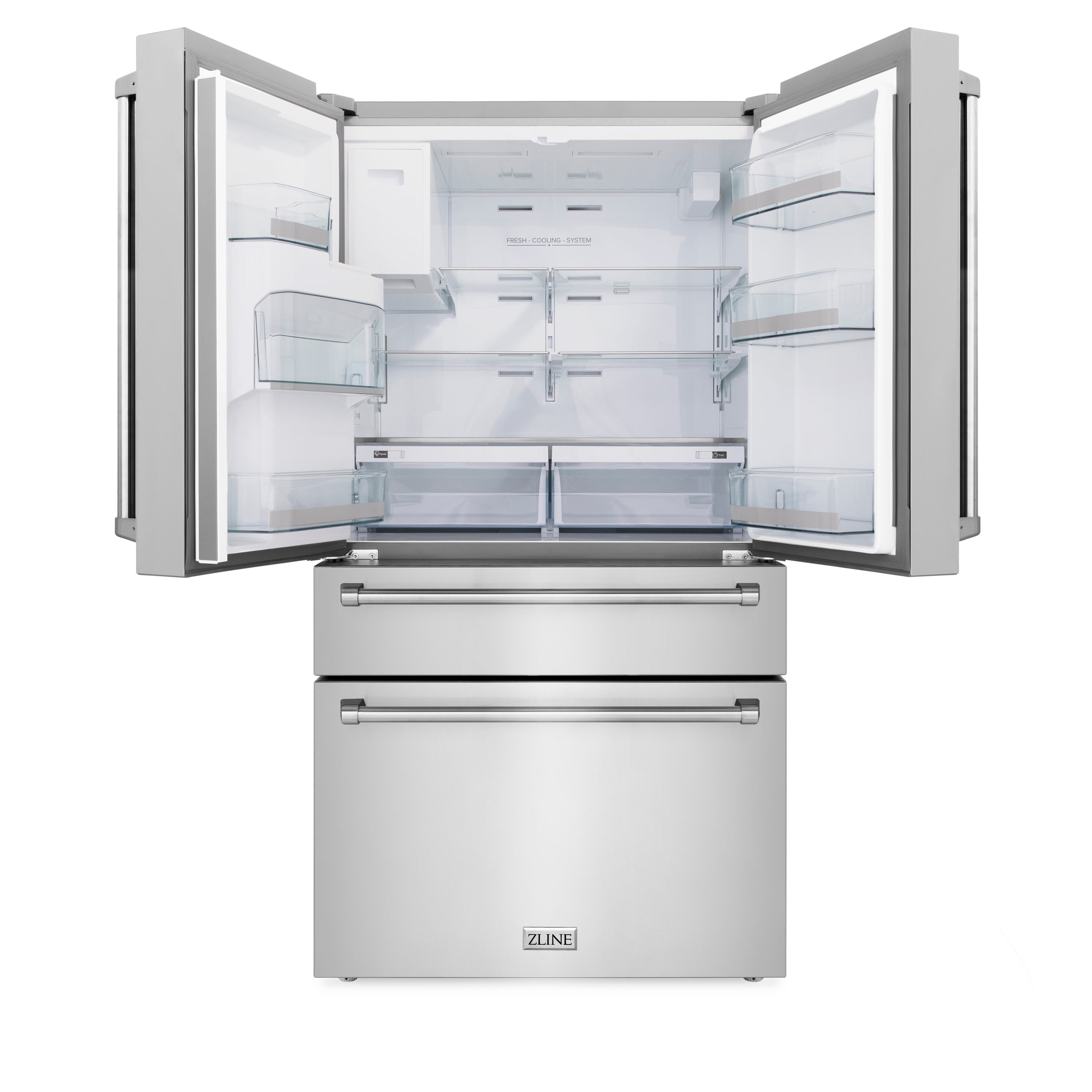 Refrigerador de Puertas Francesas de 4 Puertas ZLINE KITCHEN & BATH de Profundidad de Encimera de 21.6 pies cúbicos con Dispensador de Hielo y Agua (Acero Inoxidable Resistente a las Huellas Dactilares) Certificado ENERGY STAR RFM-W-WF-36.