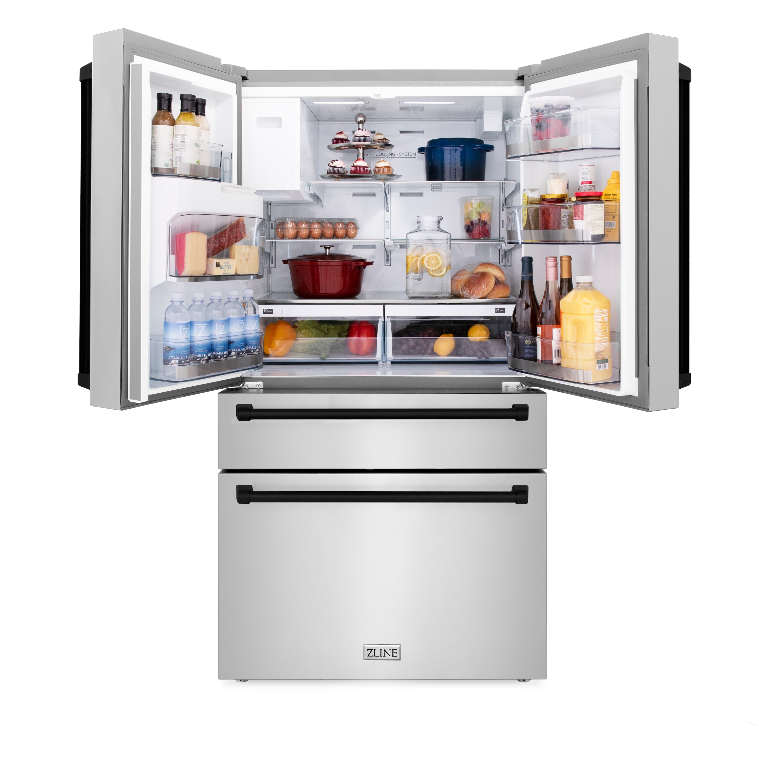 Refrigerador de Puertas Francesas de 4 Puertas ZLINE KITCHEN & BATH de Profundidad de Encimera de 21.6 pies cúbicos con Dispensador de Hielo y Agua (Acero Inoxidable Resistente a las Huellas Dactilares) Certificado ENERGY STAR RFM-W-WF-36.
