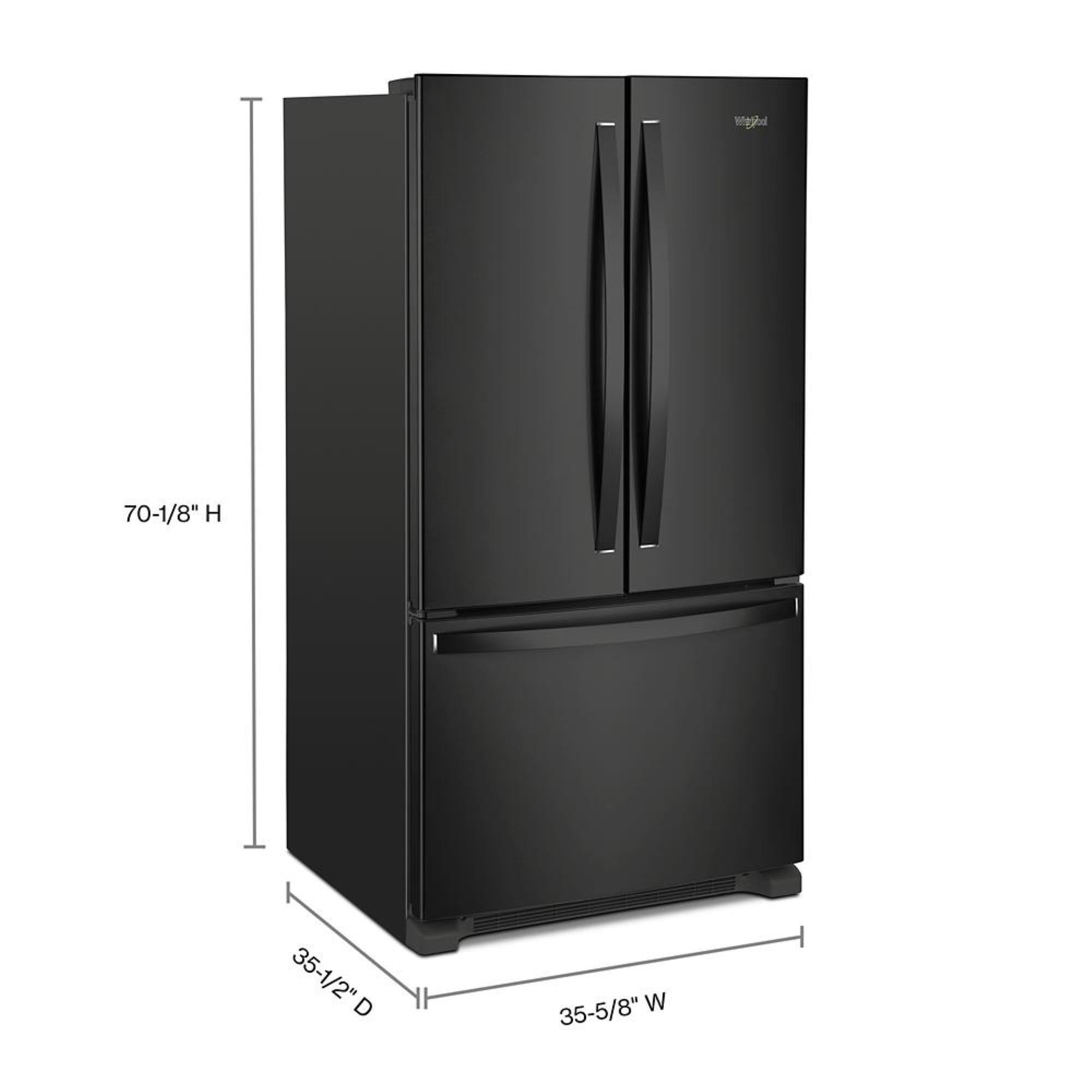 Refrigerador francés de puertas triples Whirlpool estándar de 25.2 pies cúbicos con fabricante de hielo (negro) certificado por ENERGY STAR WRFF3036RB