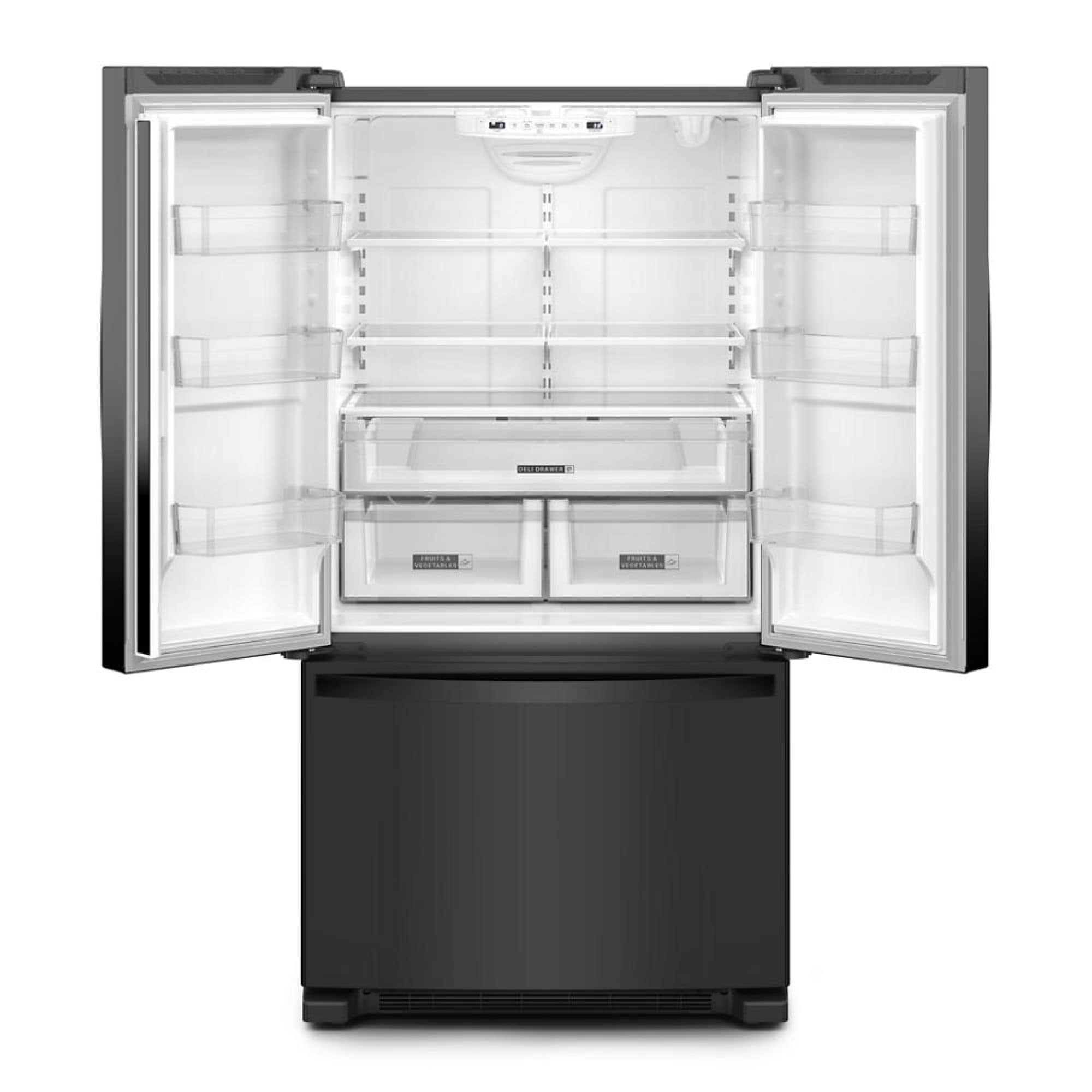 Refrigerador francés de puertas triples Whirlpool estándar de 25.2 pies cúbicos con fabricante de hielo (negro) certificado por ENERGY STAR WRFF3036RB