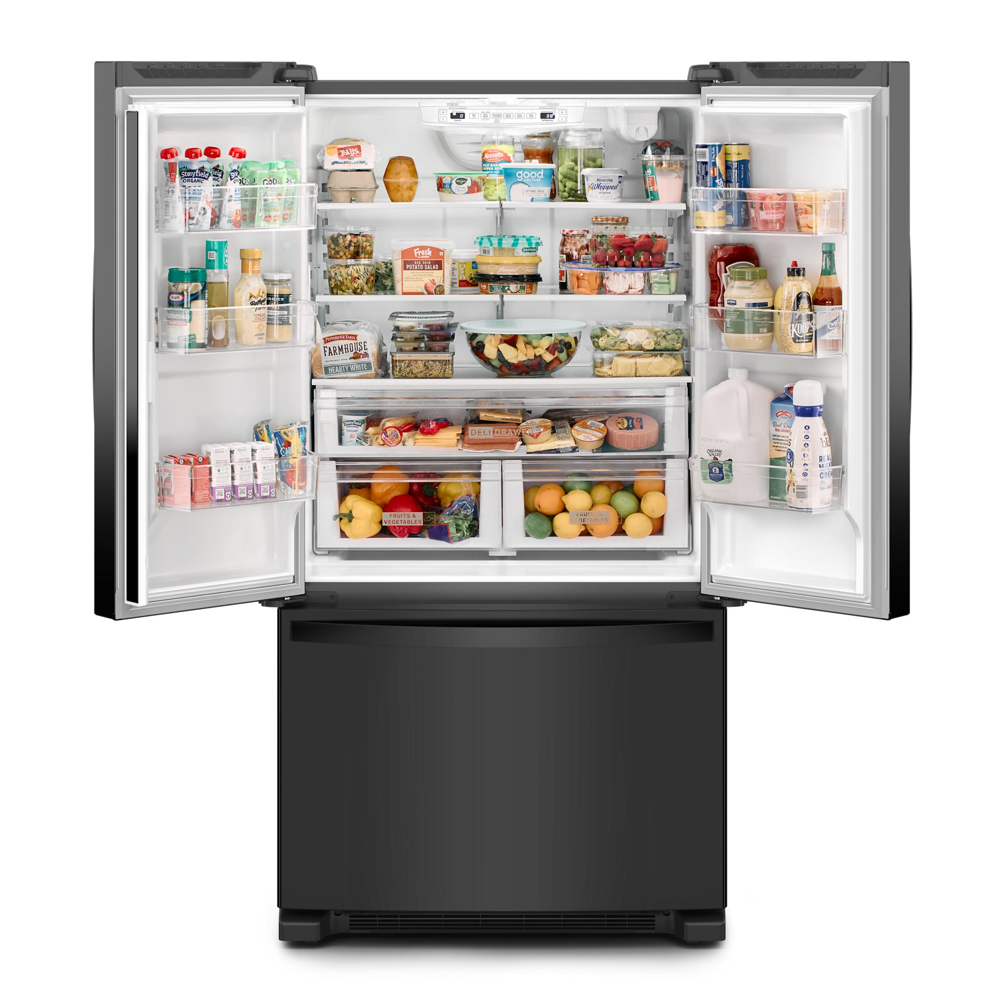 Refrigerador francés de puertas triples Whirlpool estándar de 25.2 pies cúbicos con fabricante de hielo (negro) certificado por ENERGY STAR WRFF3036RB