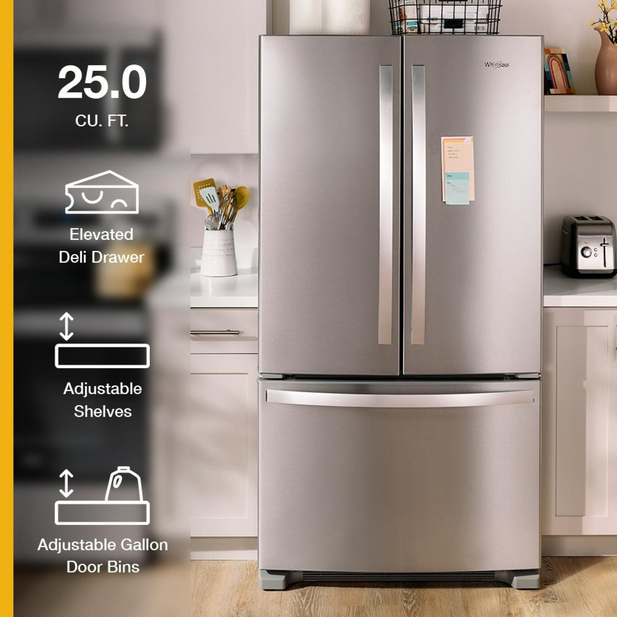Refrigerador Francés de 3 puertas y 25.2 pies cúbicos de Profundidad Estándar con Fabricador de Hielo (Blanco) Certificado ENERGY STAR WRFF3036RW de Whirlpool