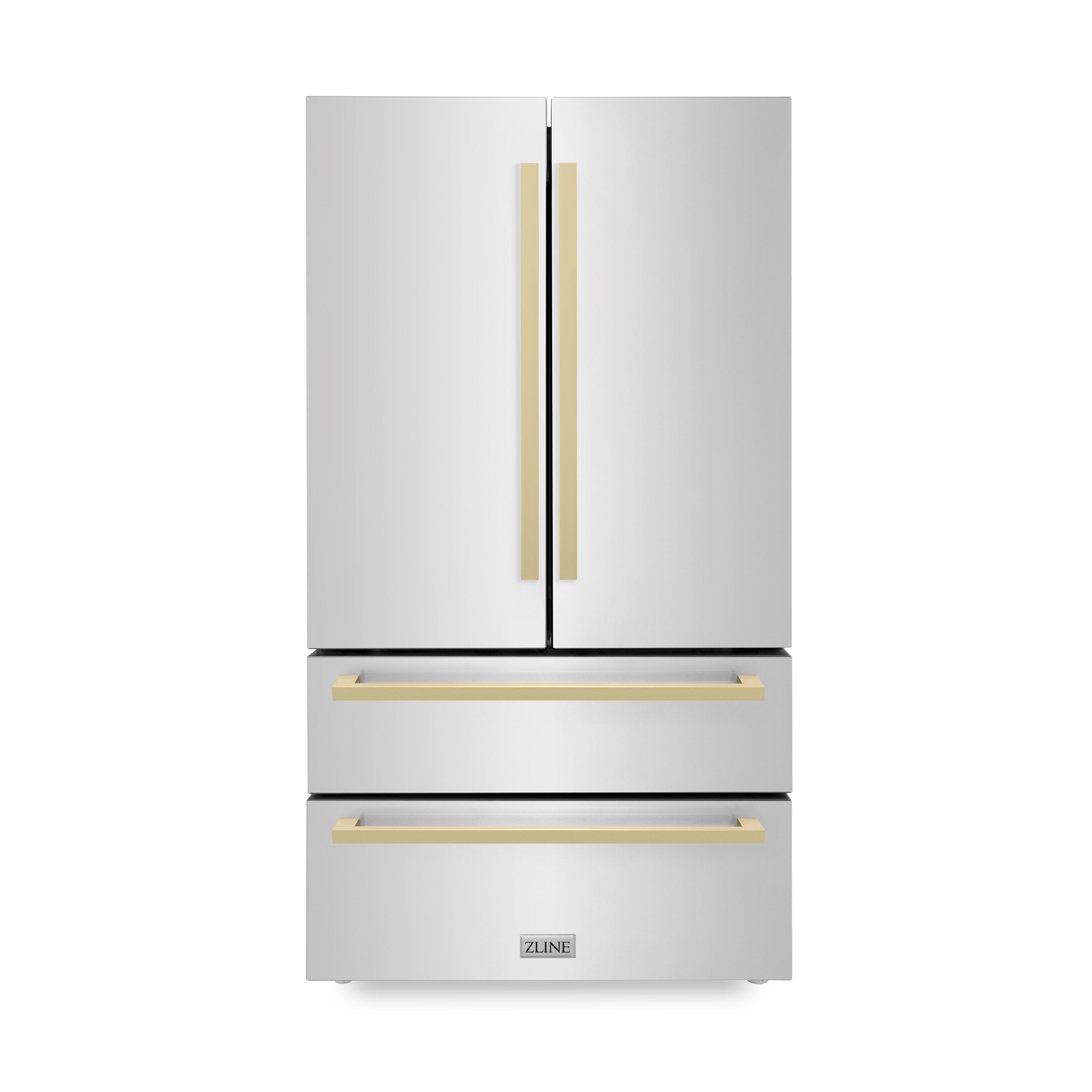 Refrigerador Francés de 4 Puertas de Profundidad de Mostrador de 22.5 pies cúbicos con Fábrica de Hielo (Acero Inoxidable con Detalles en Bronce Champana Plano) Certificado ENERGY STAR RFMZ-36-FCB de ZLINE KITCHEN & BATH