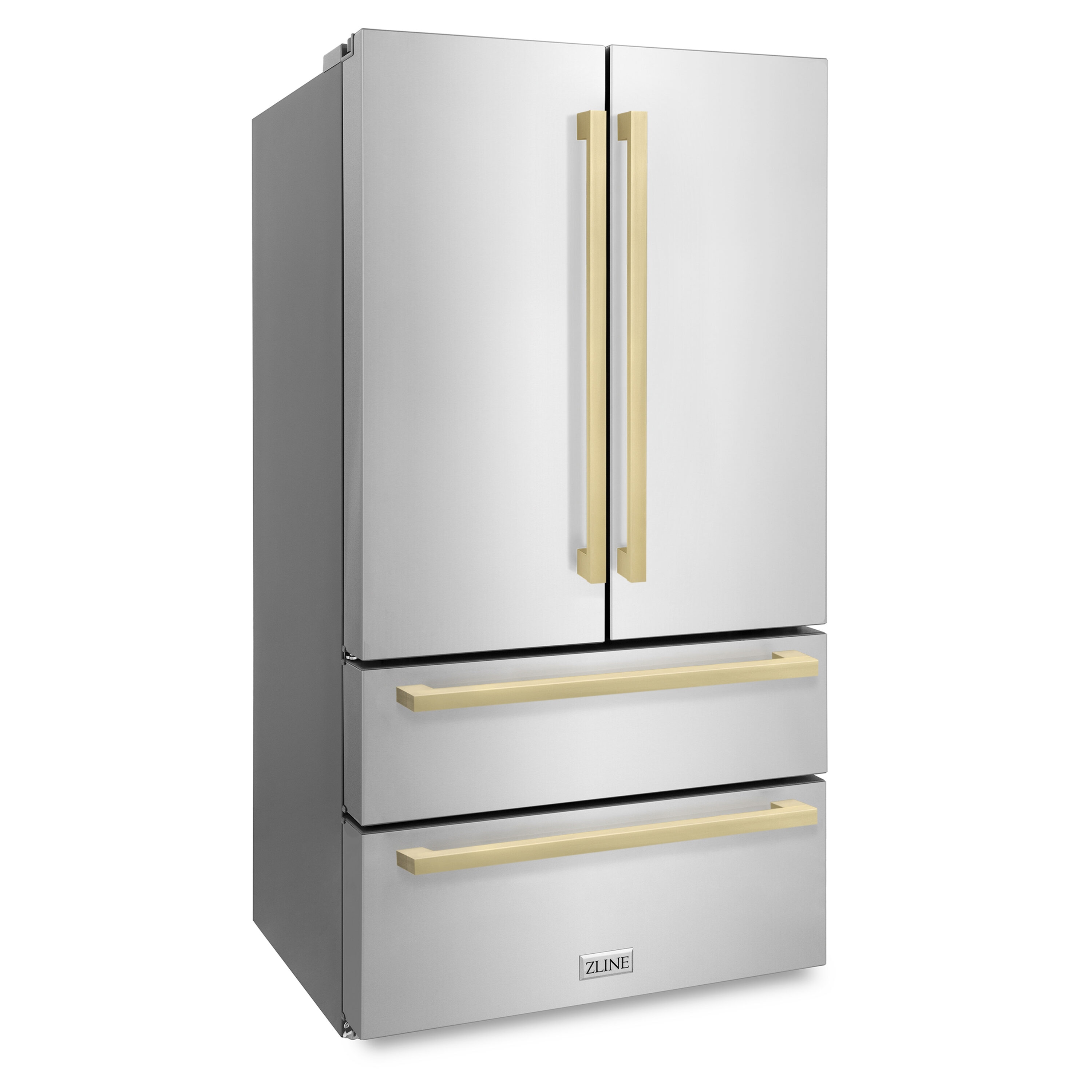 Refrigerador Francés de 4 Puertas de Profundidad de Mostrador de 22.5 pies cúbicos con Fábrica de Hielo (Acero Inoxidable con Detalles en Bronce Champana Plano) Certificado ENERGY STAR RFMZ-36-FCB de ZLINE KITCHEN & BATH
