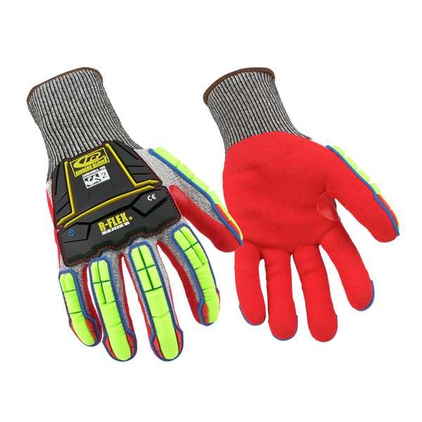 Guante con Recubrimiento de Impacto Resistentes al Corte de Alta Visibilidad de Ringers Gloves, Nivel de Corte A4, 13 ga, Gris/Rojo, L - 065-10