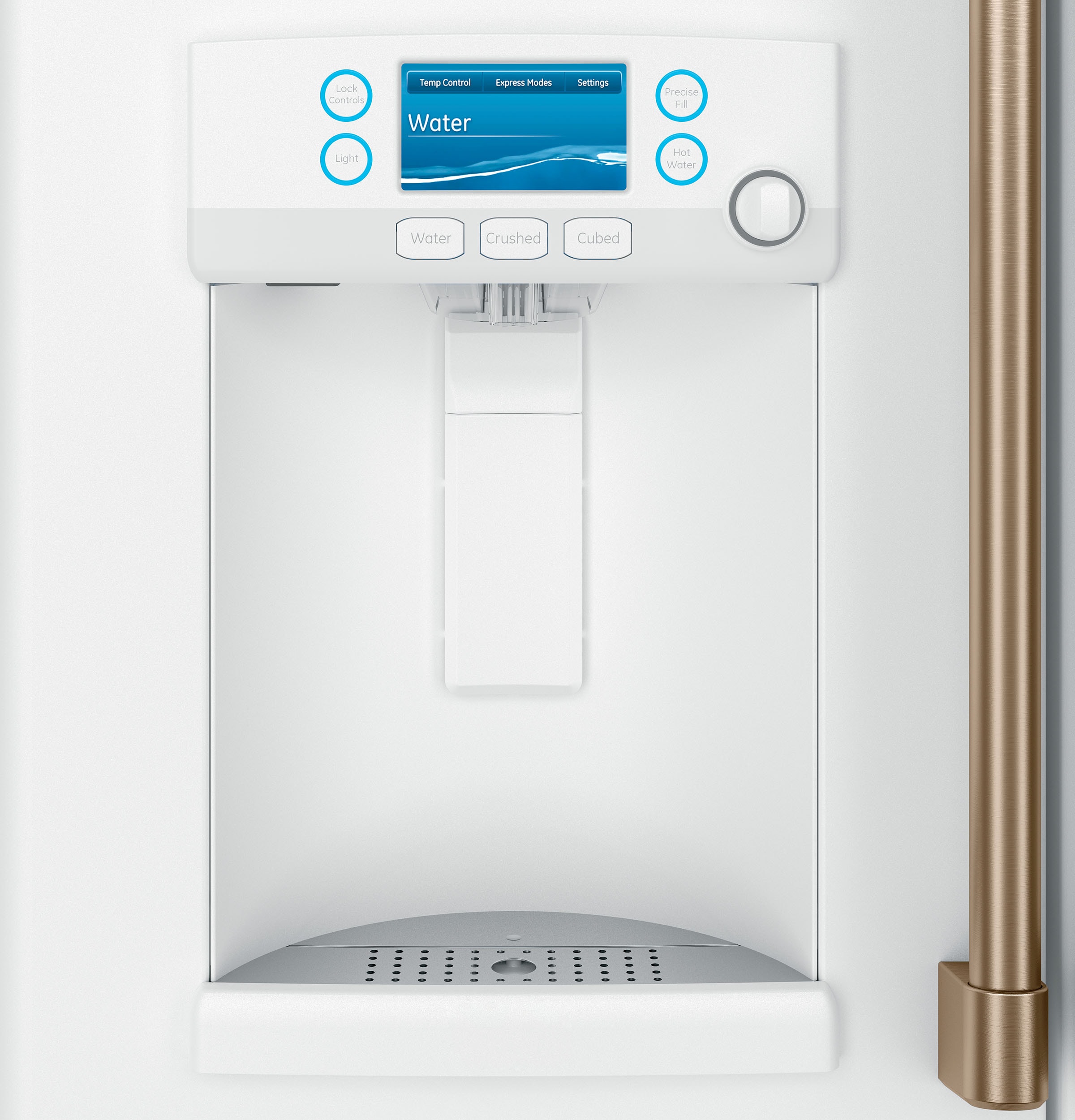 Refrigerador francés de puertas triples compatible con tecnología inteligente y dispensador de hielo y agua (Blanco Mate) con una capacidad de 22.2 pies cúbicos y profundidad de mostrador, certificado ENERGY STAR CYE22TP4MW2.