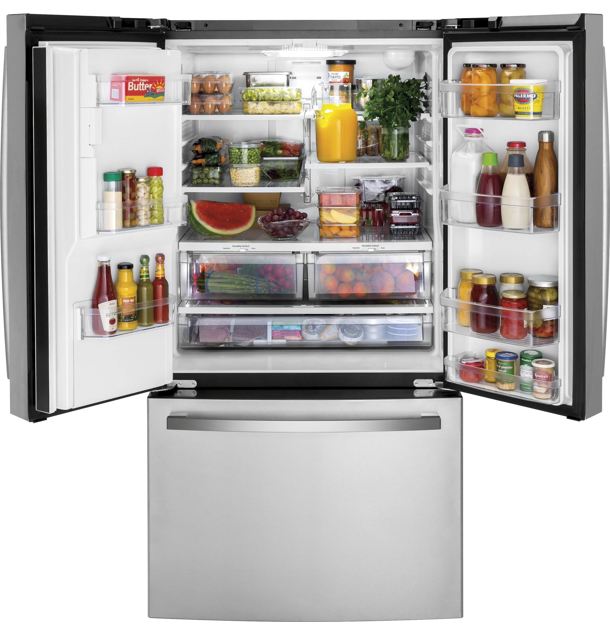 Refrigerador francés de puertas triples GE de 20.6 pies cúbicos con fabricador de hielo y dispensador de agua y hielo (Acero inoxidable) certificado ENERGY STAR