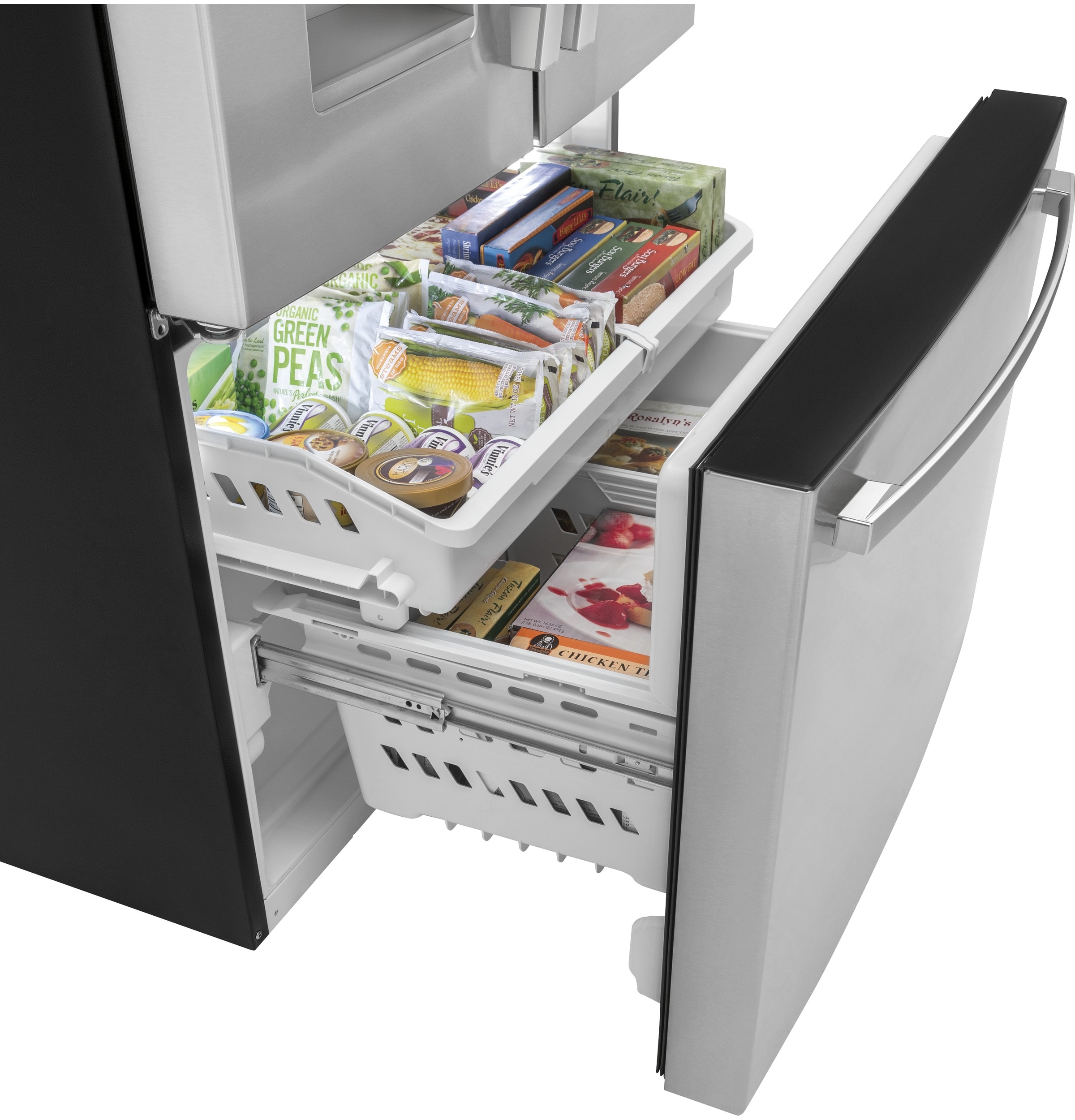 Refrigerador francés de puertas triples GE de 20.6 pies cúbicos con fabricador de hielo y dispensador de agua y hielo (Acero inoxidable) certificado ENERGY STAR