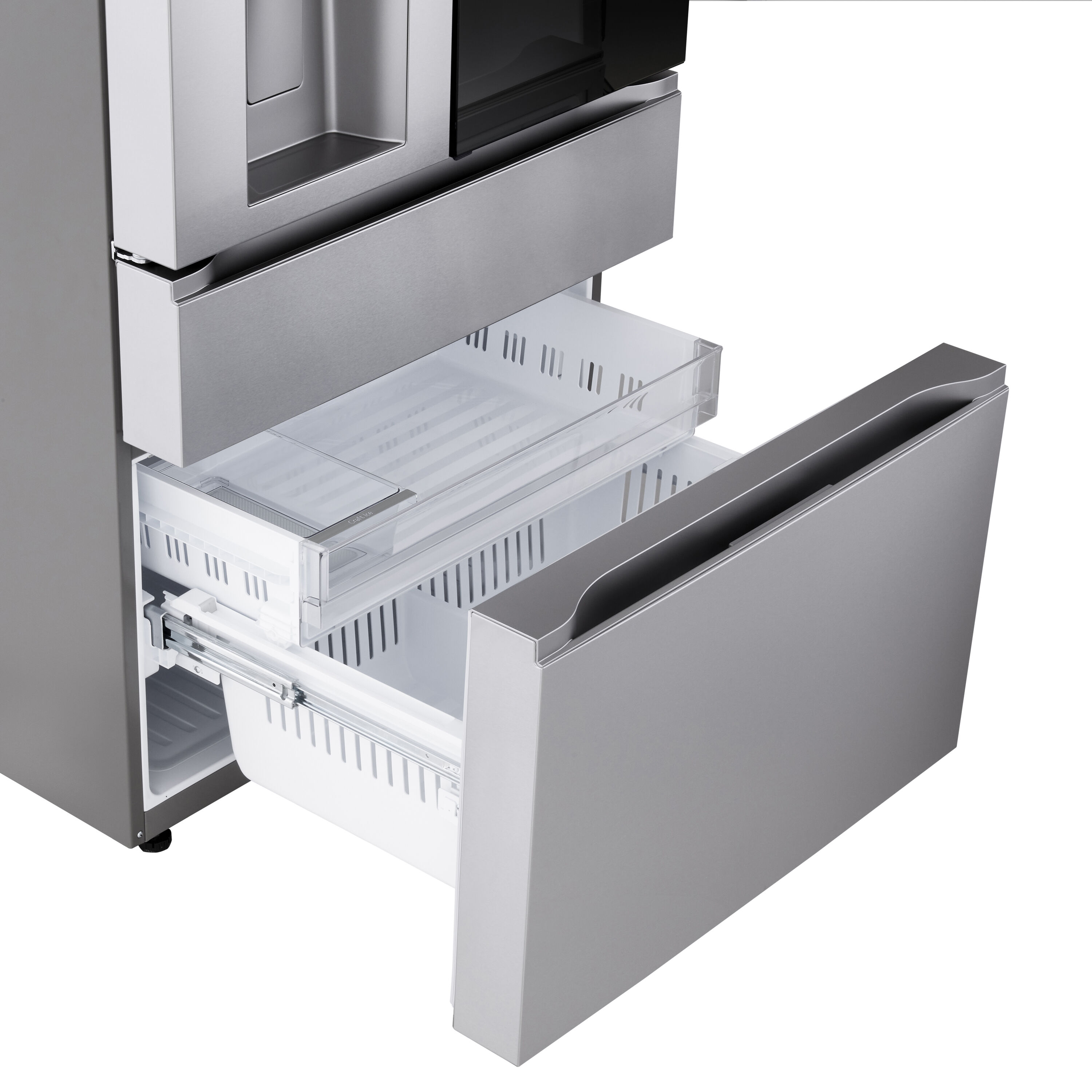 Refrigerador francés de 4 puertas LG InstaView MyColor de 28.6 pies cúbicos de profundidad estándar, con doble fabricador de hielo, dispensador de agua y hielo, y puerta dentro de puerta (Acero Inoxidable PrintProof), compatible con tecnología inteligente ENERGY STAR certificada LF29S8365S