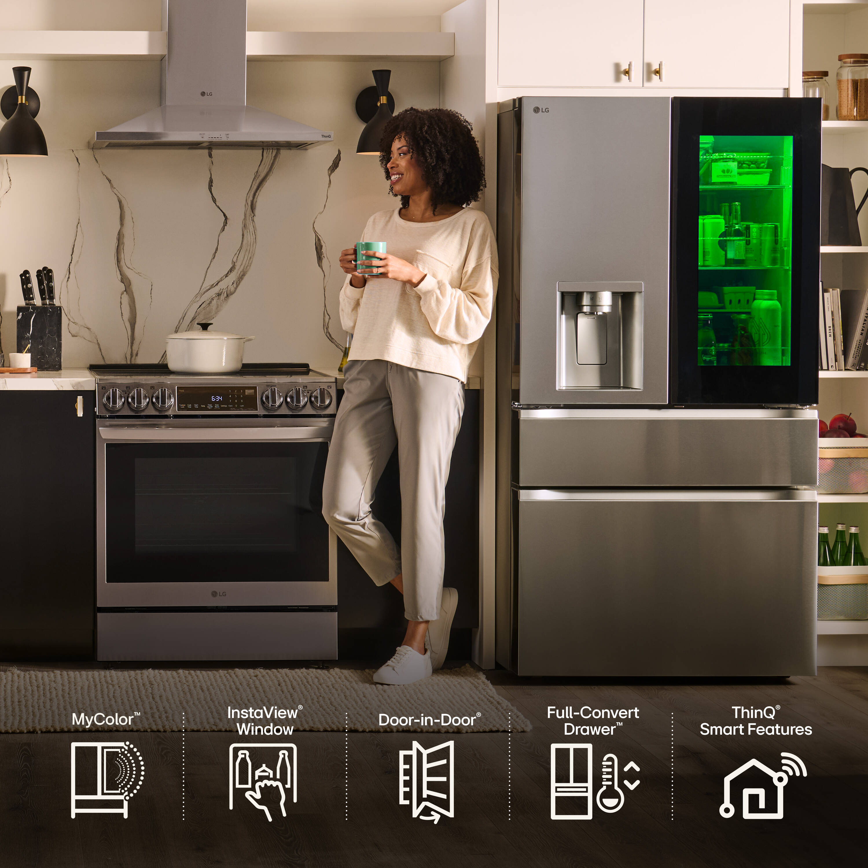 Refrigerador francés de 4 puertas LG InstaView MyColor de 28.6 pies cúbicos de profundidad estándar, con doble fabricador de hielo, dispensador de agua y hielo, y puerta dentro de puerta (Acero Inoxidable PrintProof), compatible con tecnología inteligente ENERGY STAR certificada LF29S8365S
