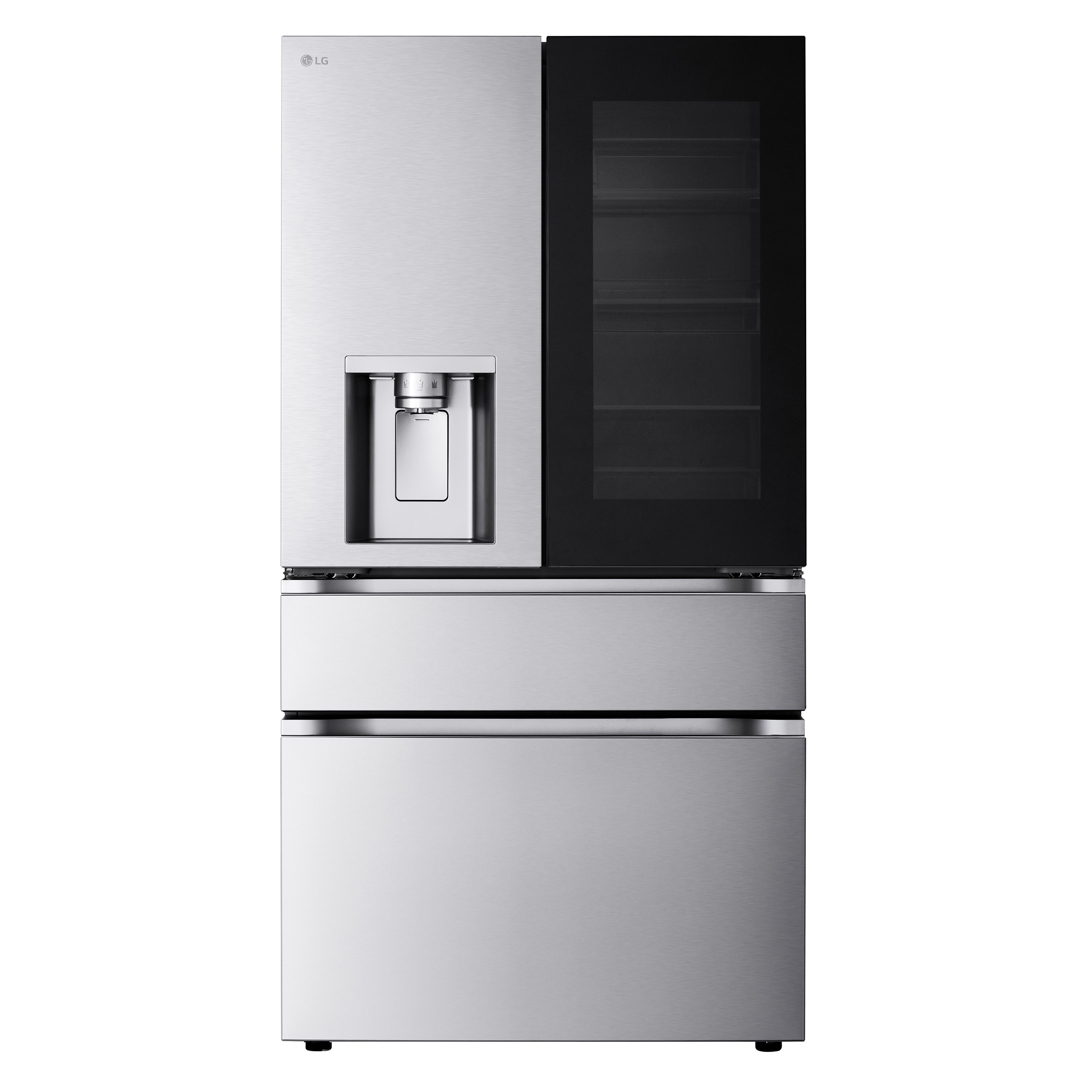 Refrigerador francés de 4 puertas LG InstaView MyColor de 28.6 pies cúbicos de profundidad estándar, con doble fabricador de hielo, dispensador de agua y hielo, y puerta dentro de puerta (Acero Inoxidable PrintProof), compatible con tecnología inteligente ENERGY STAR certificada LF29S8365S