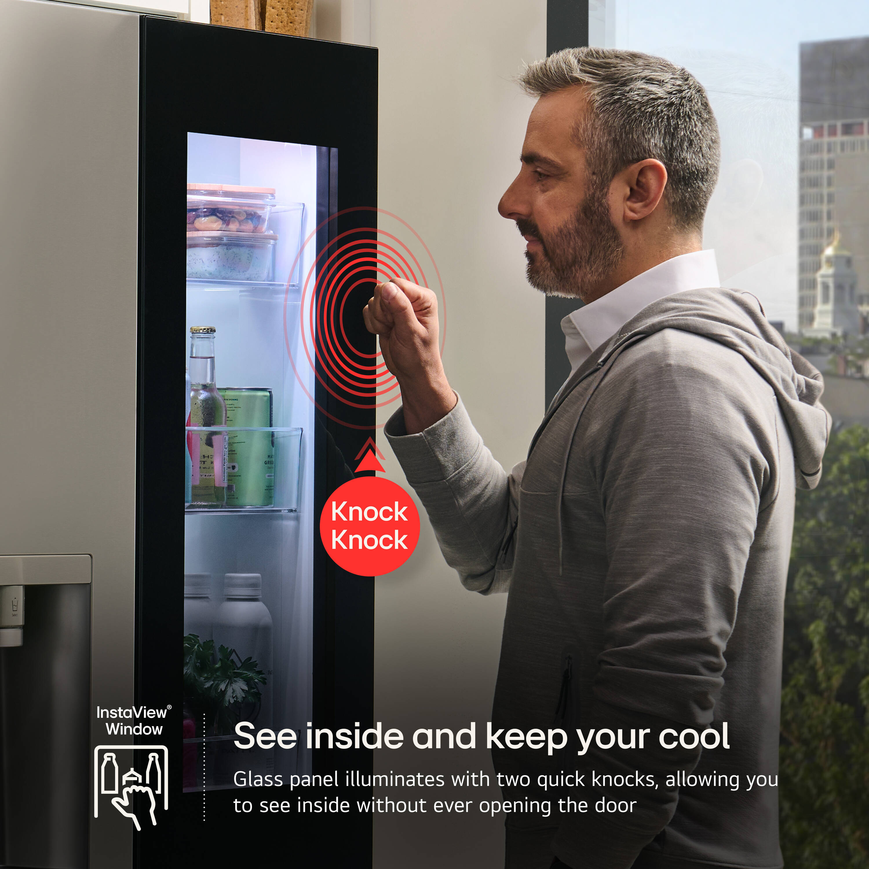 Refrigerador francés de 4 puertas LG InstaView MyColor de 28.6 pies cúbicos de profundidad estándar, con doble fabricador de hielo, dispensador de agua y hielo, y puerta dentro de puerta (Acero Inoxidable PrintProof), compatible con tecnología inteligente ENERGY STAR certificada LF29S8365S