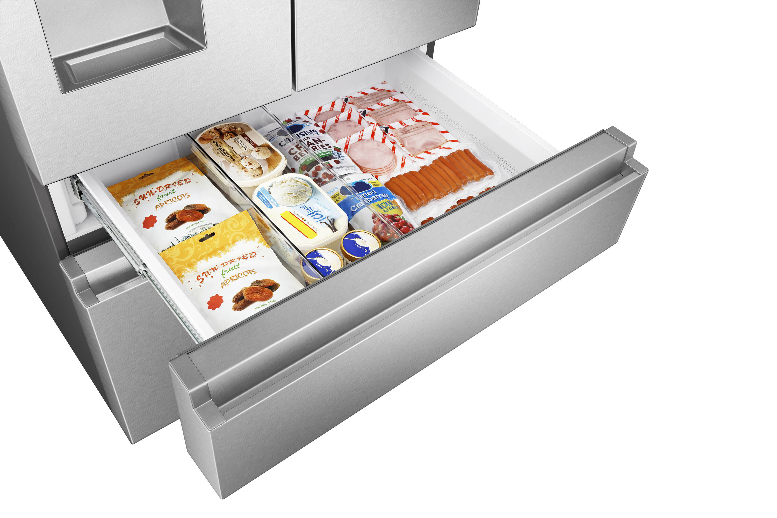 Refrigerador Hisense PureFlat de puerta francesa estándar con profundidad de 25.6 pies cúbicos y 4 puertas, compatible con Smart, con fabricador de hielo y dispensador de agua y hielo (acero inoxidable) Certificado ENERGY STAR HRM260N6TSE