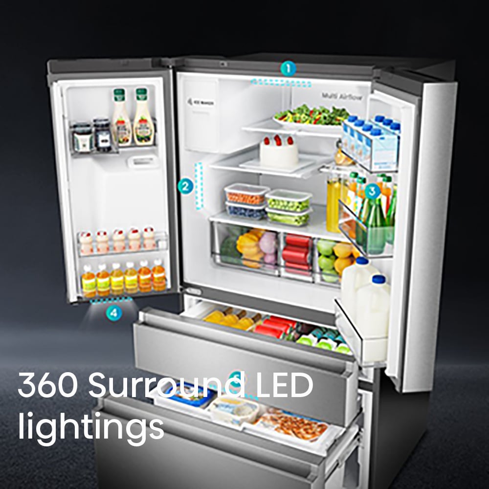 Refrigerador Hisense PureFlat de puerta francesa estándar con profundidad de 25.6 pies cúbicos y 4 puertas, compatible con Smart, con fabricador de hielo y dispensador de agua y hielo (acero inoxidable) Certificado ENERGY STAR HRM260N6TSE