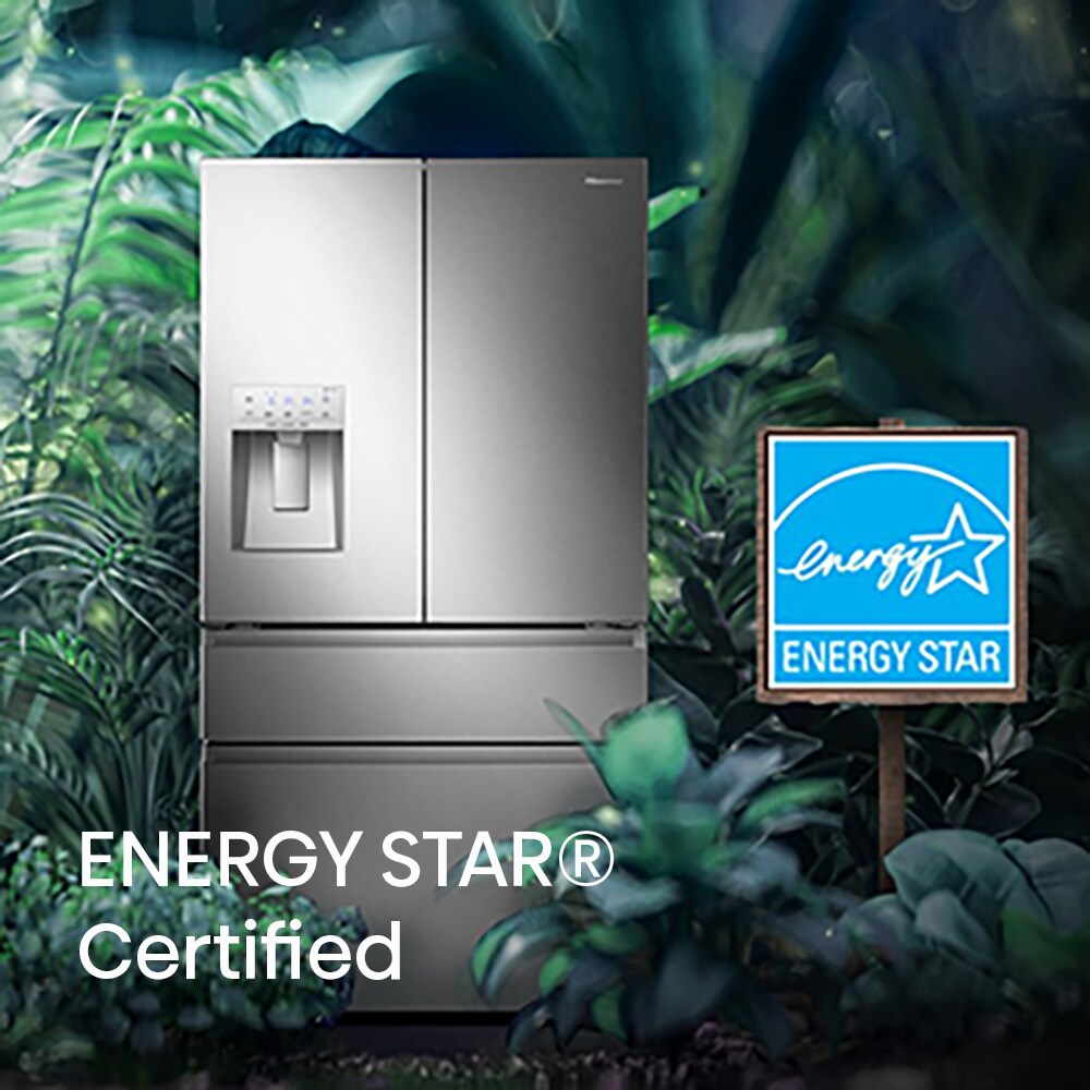Refrigerador Hisense PureFlat de puerta francesa estándar con profundidad de 25.6 pies cúbicos y 4 puertas, compatible con Smart, con fabricador de hielo y dispensador de agua y hielo (acero inoxidable) Certificado ENERGY STAR HRM260N6TSE