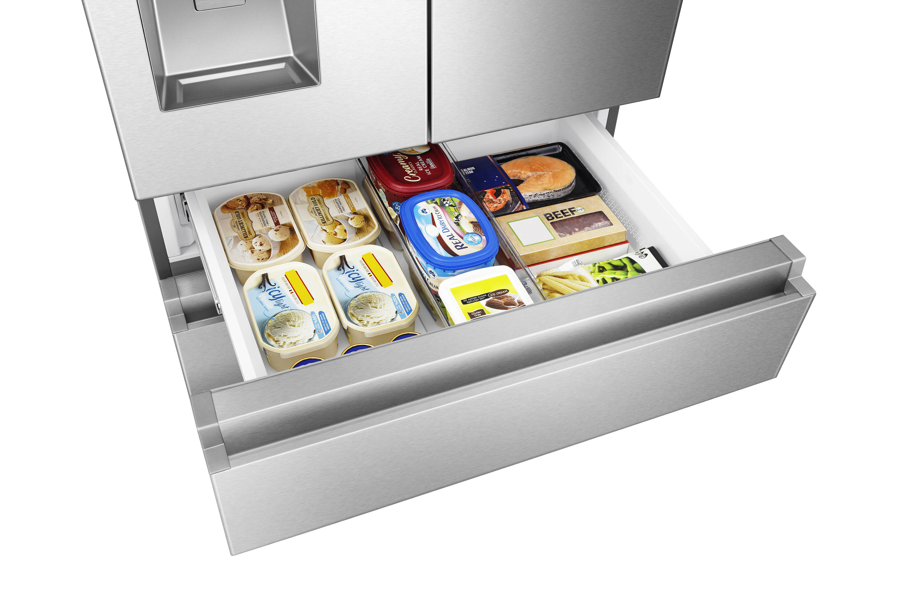 Refrigerador Hisense PureFlat de puerta francesa estándar con profundidad de 25.6 pies cúbicos y 4 puertas, compatible con Smart, con fabricador de hielo y dispensador de agua y hielo (acero inoxidable) Certificado ENERGY STAR HRM260N6TSE