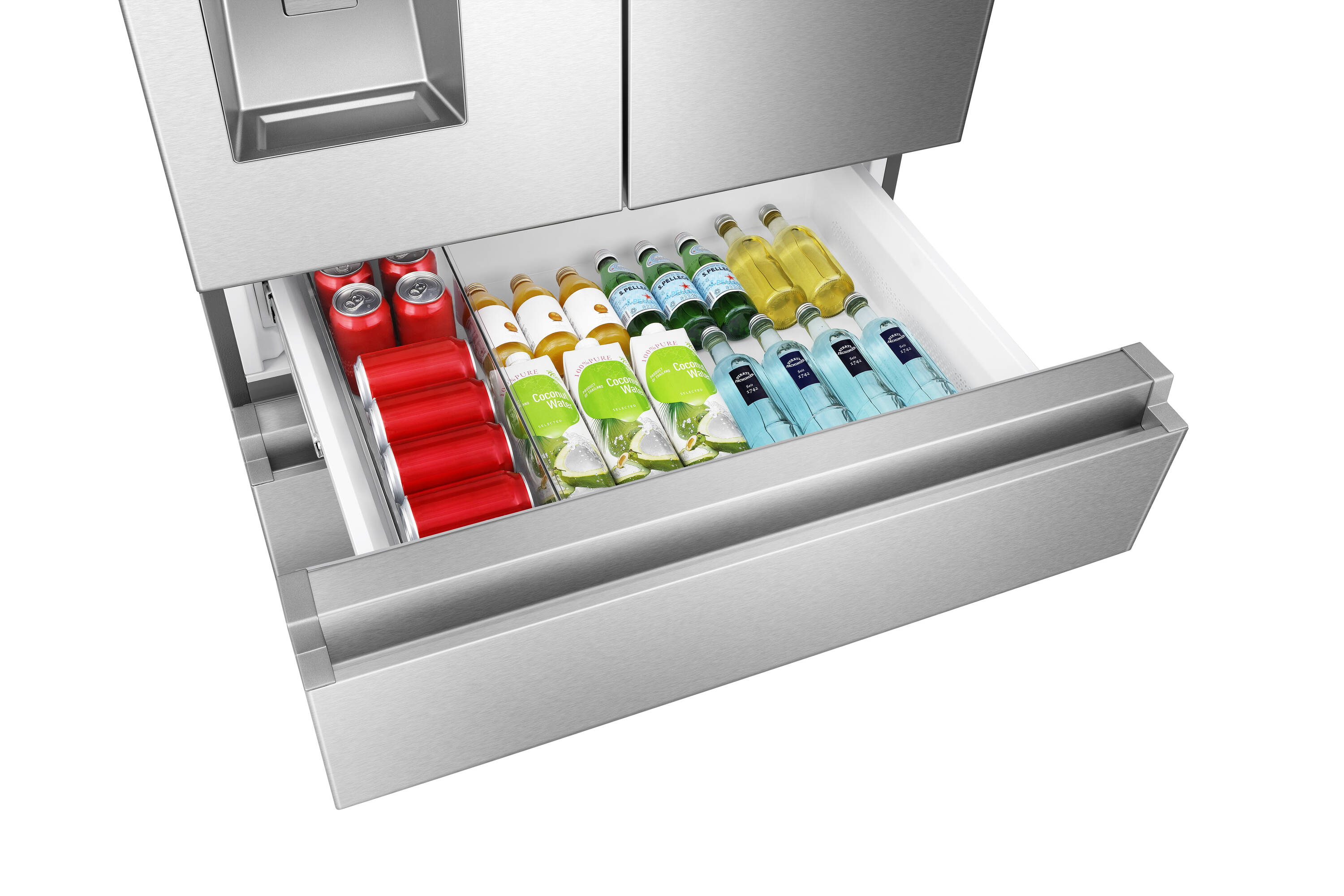 Refrigerador Hisense PureFlat de puerta francesa estándar con profundidad de 25.6 pies cúbicos y 4 puertas, compatible con Smart, con fabricador de hielo y dispensador de agua y hielo (acero inoxidable) Certificado ENERGY STAR HRM260N6TSE