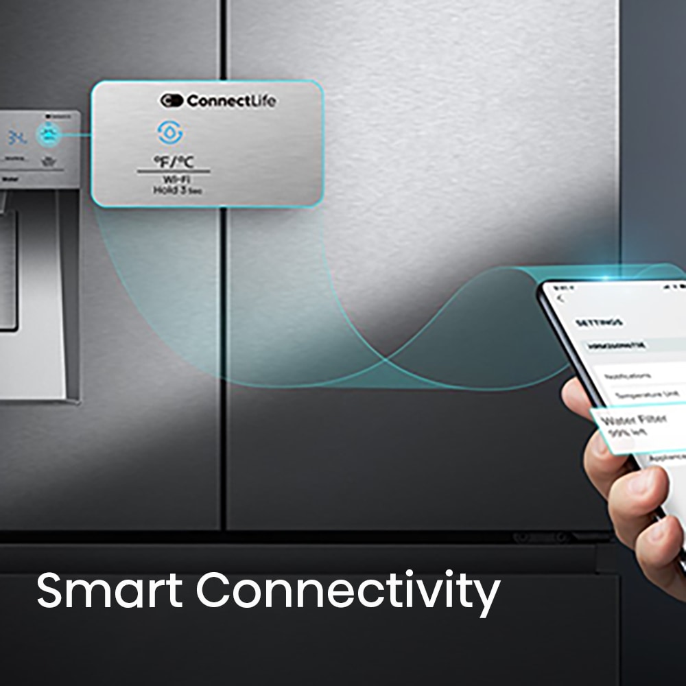 Refrigerador Hisense PureFlat de puerta francesa estándar con profundidad de 25.6 pies cúbicos y 4 puertas, compatible con Smart, con fabricador de hielo y dispensador de agua y hielo (acero inoxidable) Certificado ENERGY STAR HRM260N6TSE