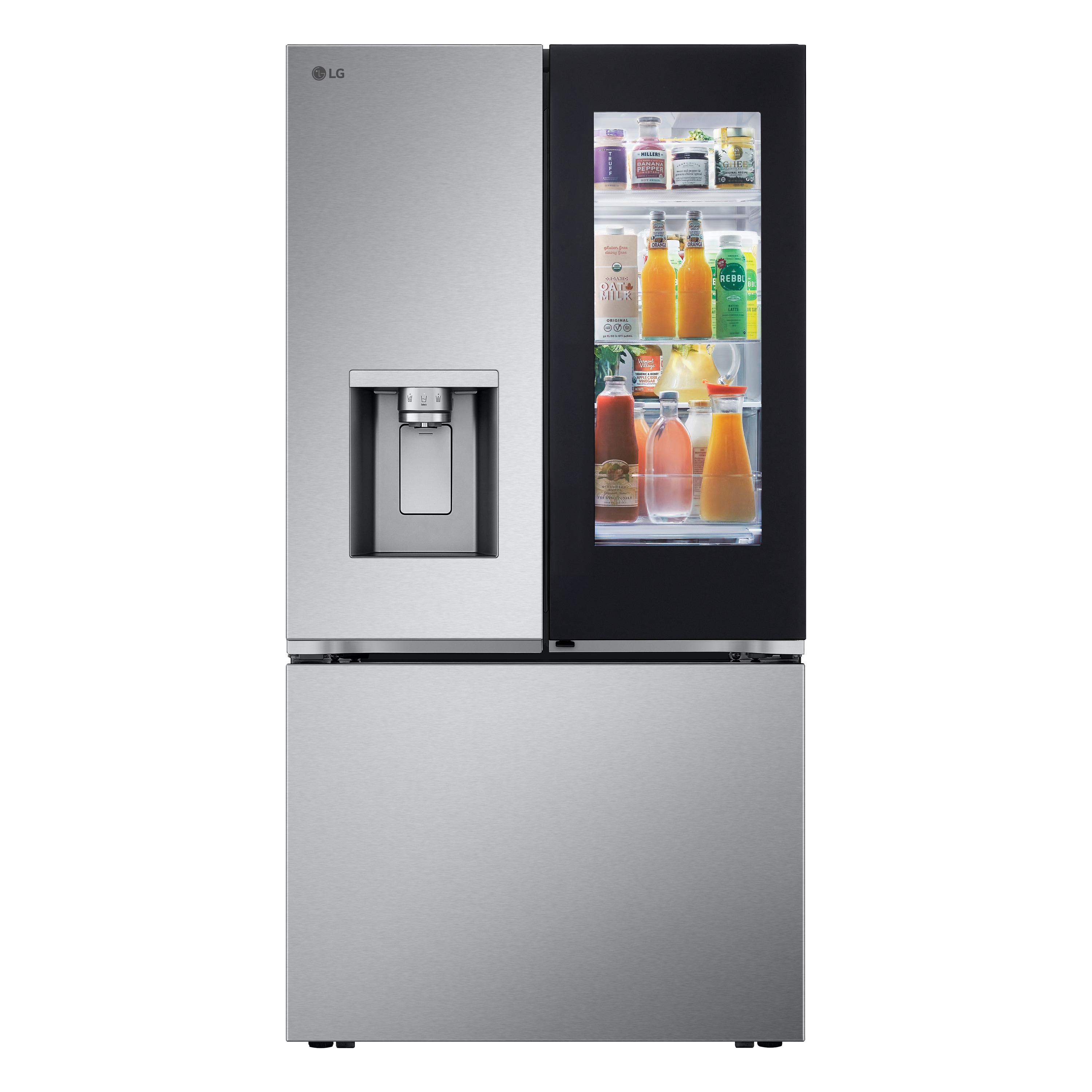 Refrigerador francés LG con dispensor de agua y hielo, puerta adentro y compartimento con vista instantánea, certificado ENERGY STAR, acero inoxidable resistente a huellas LF31S6360S de 30.7 pies cúbicos con profundidad estándar y dos fabricadores de hielo.