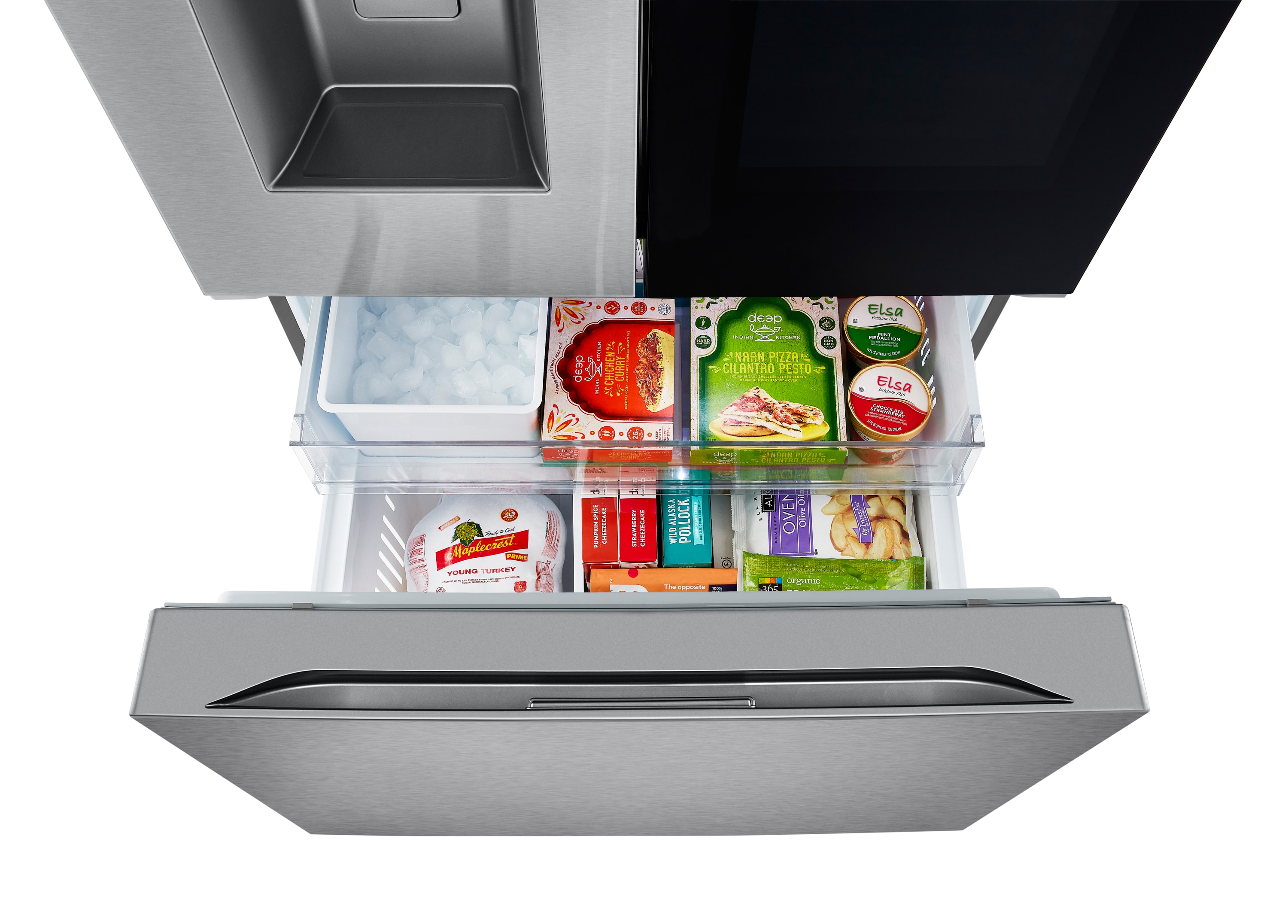Refrigerador francés LG con dispensor de agua y hielo, puerta adentro y compartimento con vista instantánea, certificado ENERGY STAR, acero inoxidable resistente a huellas LF31S6360S de 30.7 pies cúbicos con profundidad estándar y dos fabricadores de hielo.